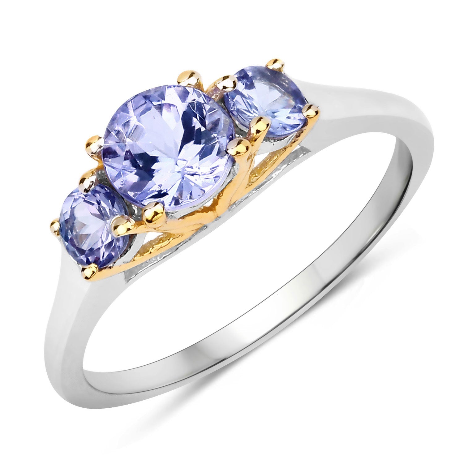 Two Tone Plated 1.07 Carat Genuine Tanzanite .925 Sterling Silver Ring on sale at MyriadMart