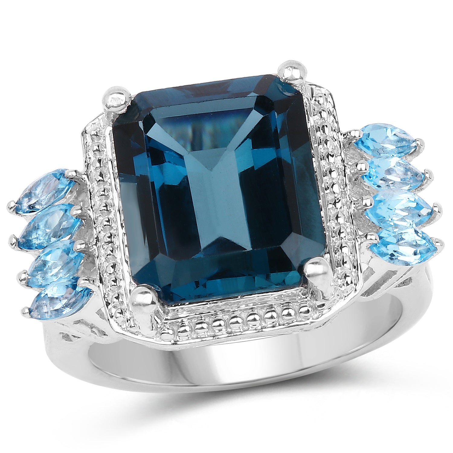 8.17 Carat Genuine London Blue Topaz and Swiss Blue Topaz .925 Sterling Silver Ring on sale at MyriadMart