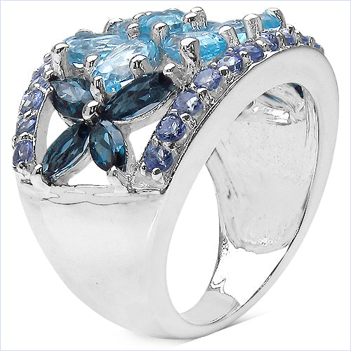 6.06 Carat Genuine Blue Topaz, London Blue Topaz & Tanzanite .925 Sterling Silver Ring on sale at MyriadMart