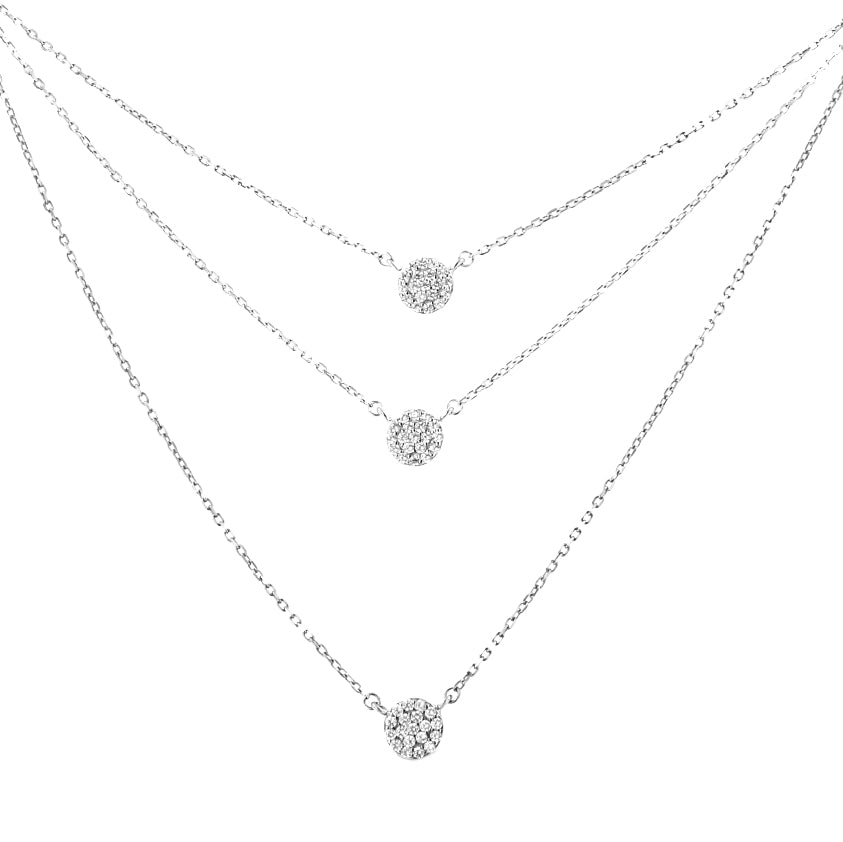 .925 Sterling Silver 1/2 Cttw Round Diamond Medallion Multi-Strand Tri Pendant 18" Necklace H-I Color, I2-I3 Clarity on sale at MyriadMart