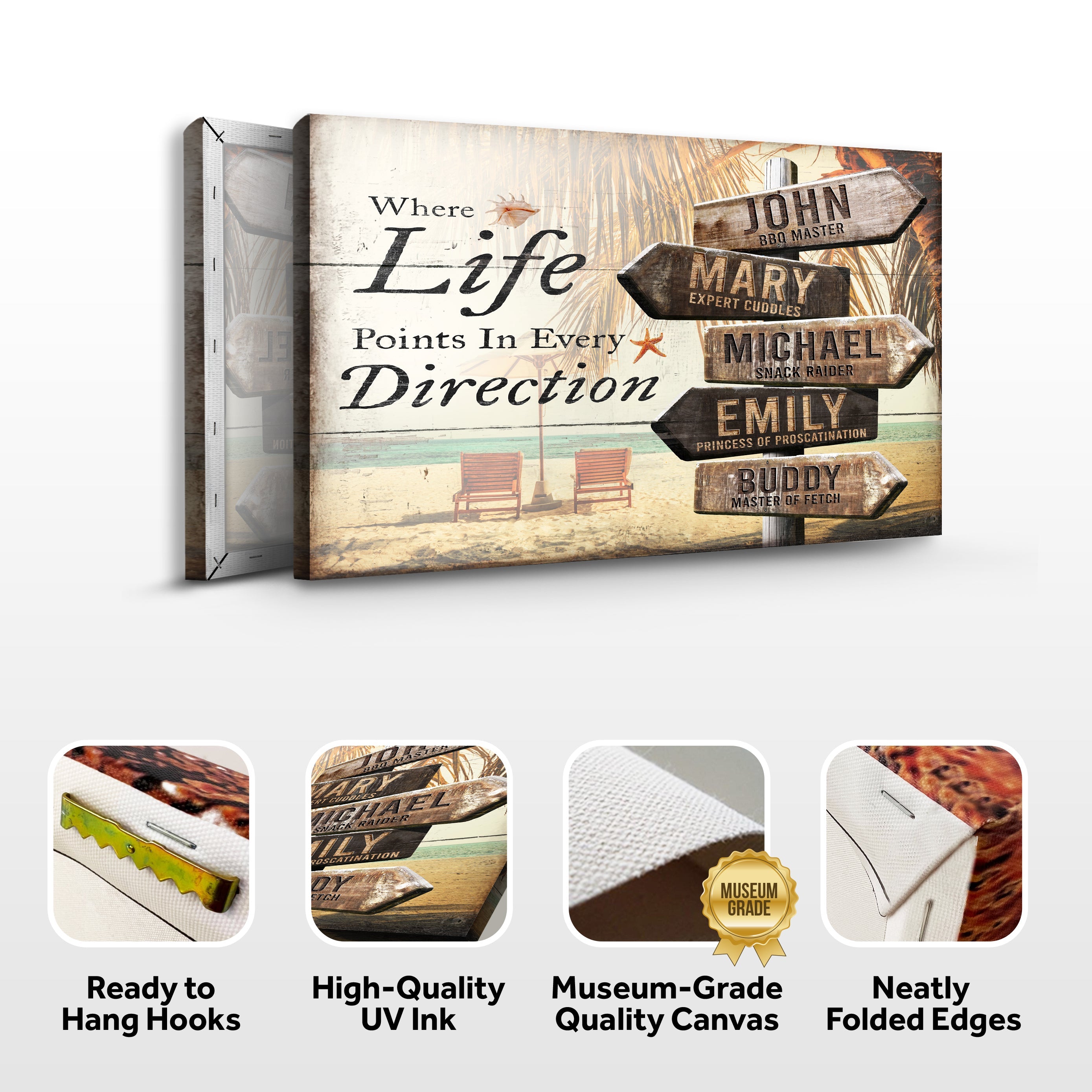 Where Life Points In Every Direction Beach Family Names Sign on sale at MyriadMart