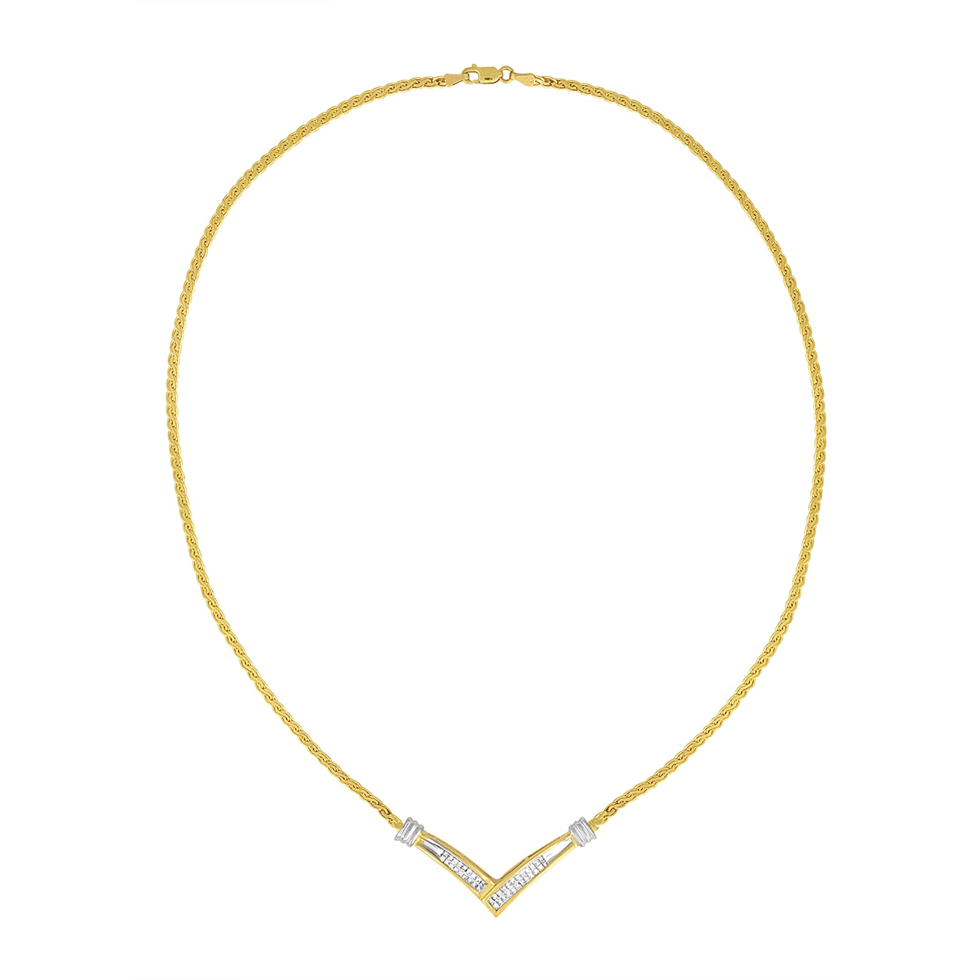 10K Yellow and White Gold 1/2 Cttw Princess Cut Diamond Channel-Set “V†Shape 18" Franco Chain Necklace H-I Color, SI2-I1 Clarity on sale at MyriadMart
