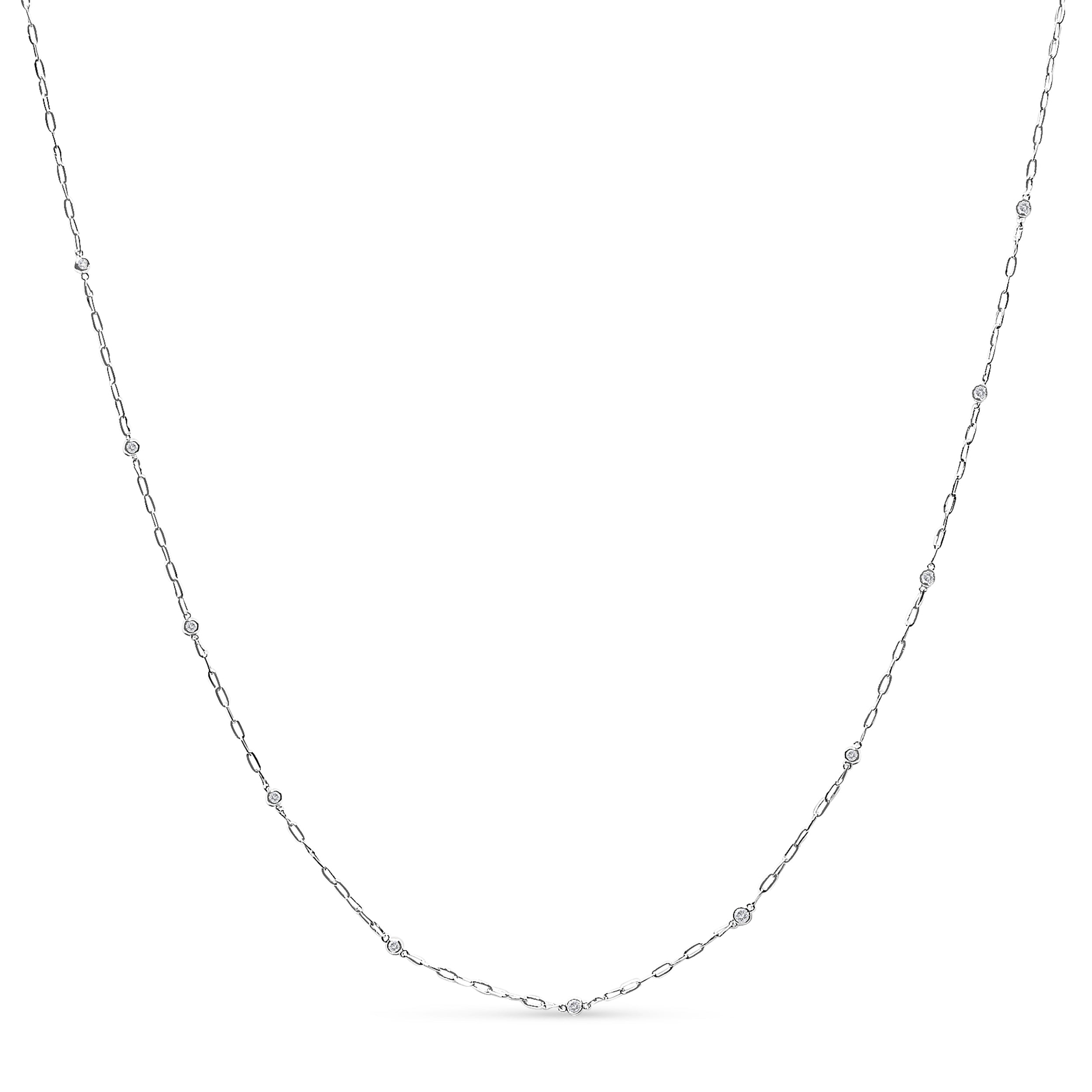 14K White Gold 1/2 Cttw Diamond Bezel Station Paperclip Chain Necklace H-I Color, SI1-SI2 Clarity - 18" on sale at MyriadMart