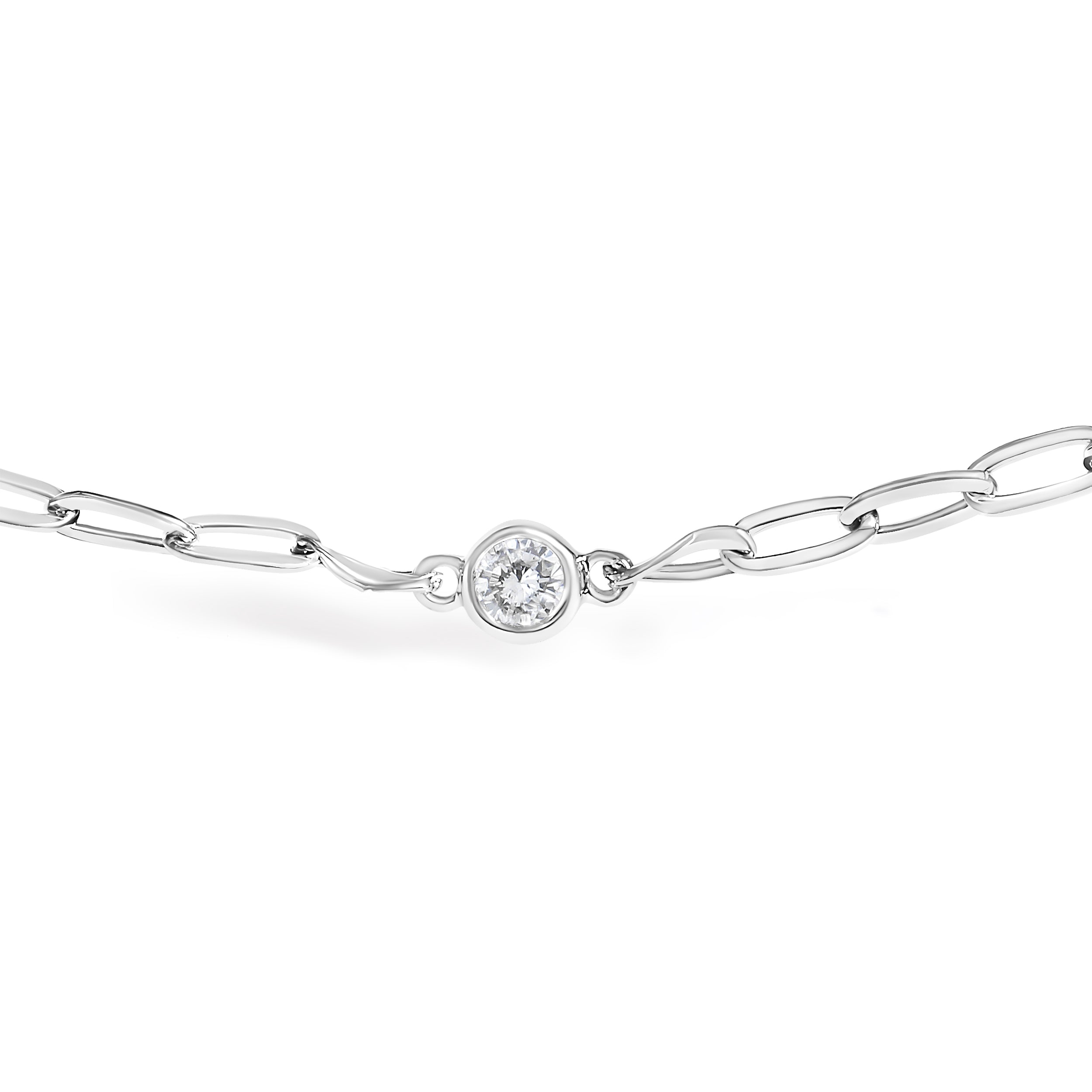 14K White Gold 1/2 Cttw Diamond Bezel Station Paperclip Chain Necklace H-I Color, SI1-SI2 Clarity - 18" on sale at MyriadMart
