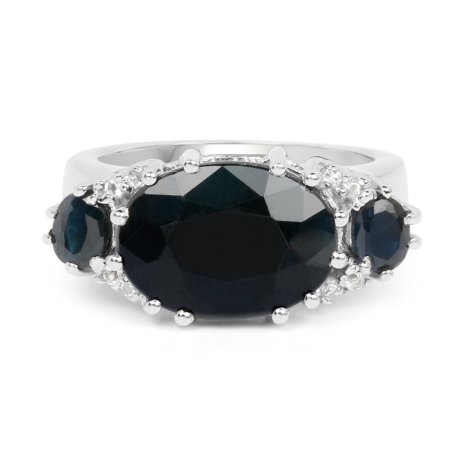 8.62 Carat Genuine Black Sapphire & White Topaz .925 Sterling Silver Ring on sale at MyriadMart