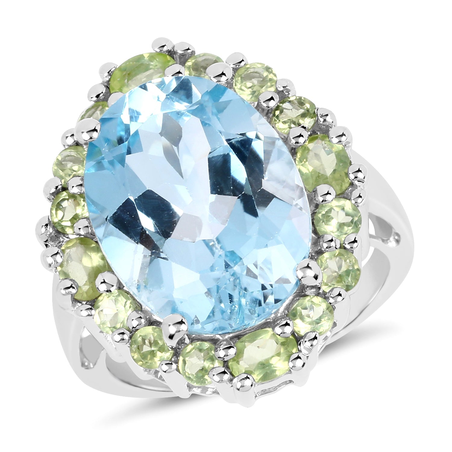 12.77 Carat Genuine Blue Topaz and Peridot .925 Sterling Silver Ring on sale at MyriadMart