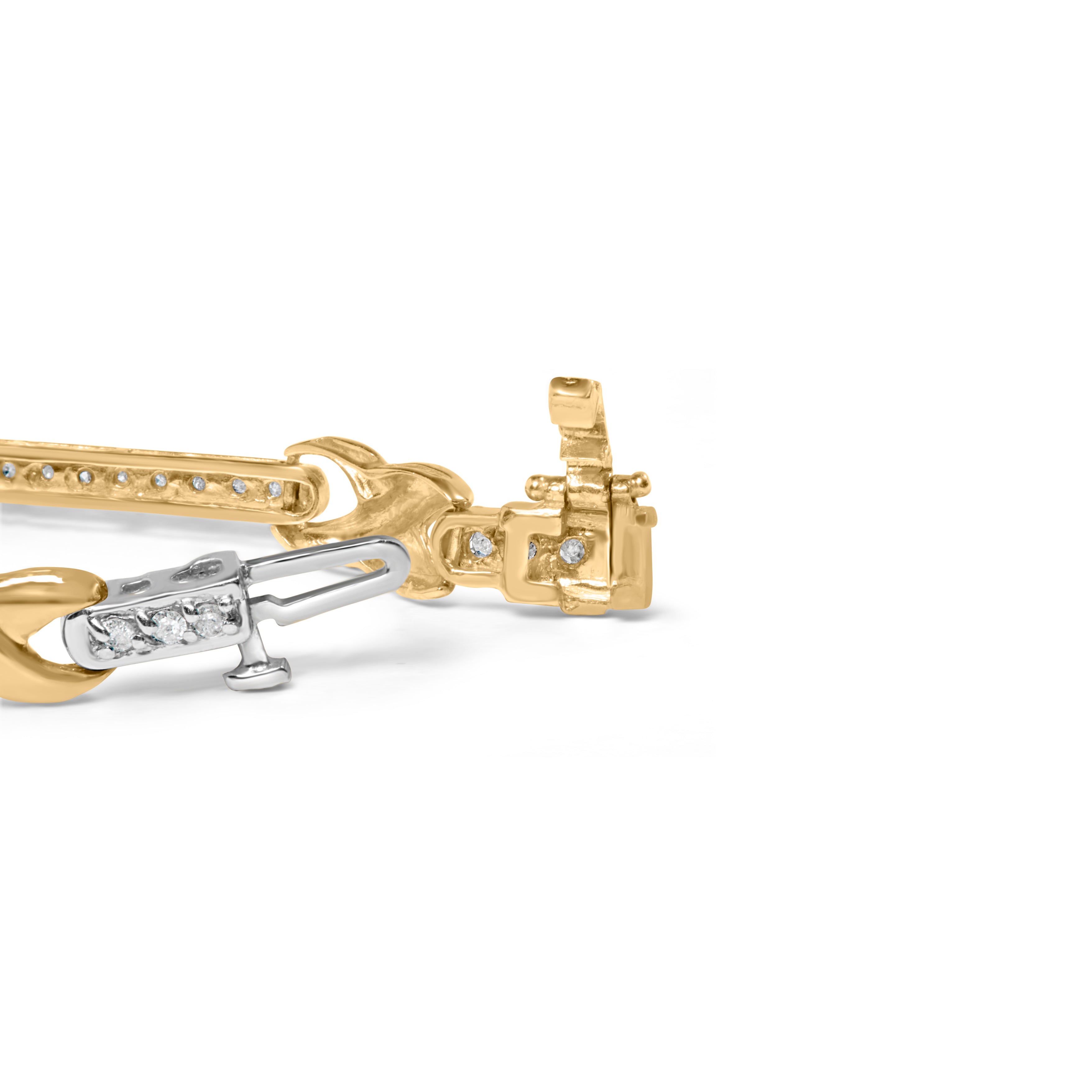 10K Yellow Gold 1.00 Cttw Pave Set Diamond Bar and X-Link 7" Bracelet (I-J Color, I3 Quality)