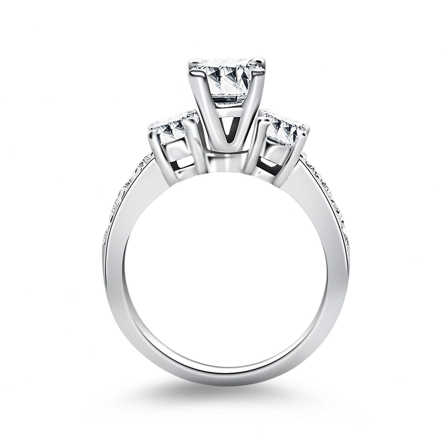 14k White Gold Three Stone Engagement Ring with Diamond Band on sale at MyriadMart