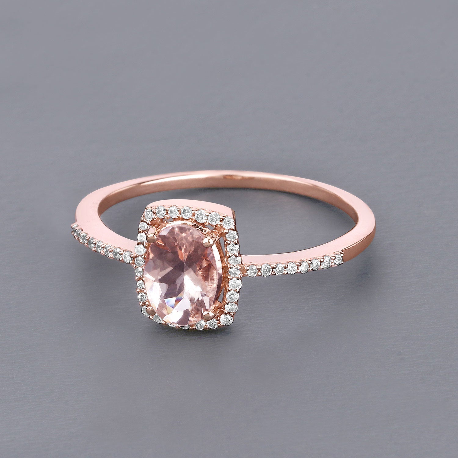 0.82 Carat Genuine Morganite and White Diamond 14K Rose Gold Ring on sale at MyriadMart