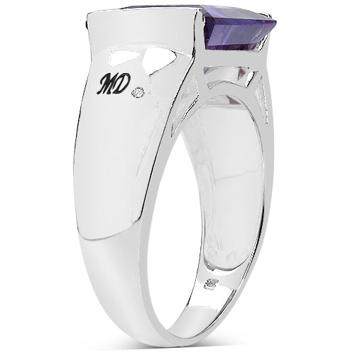 5.21 Carat Genuine Amethyst & White Diamond .925 Sterling Silver Ring on sale at MyriadMart