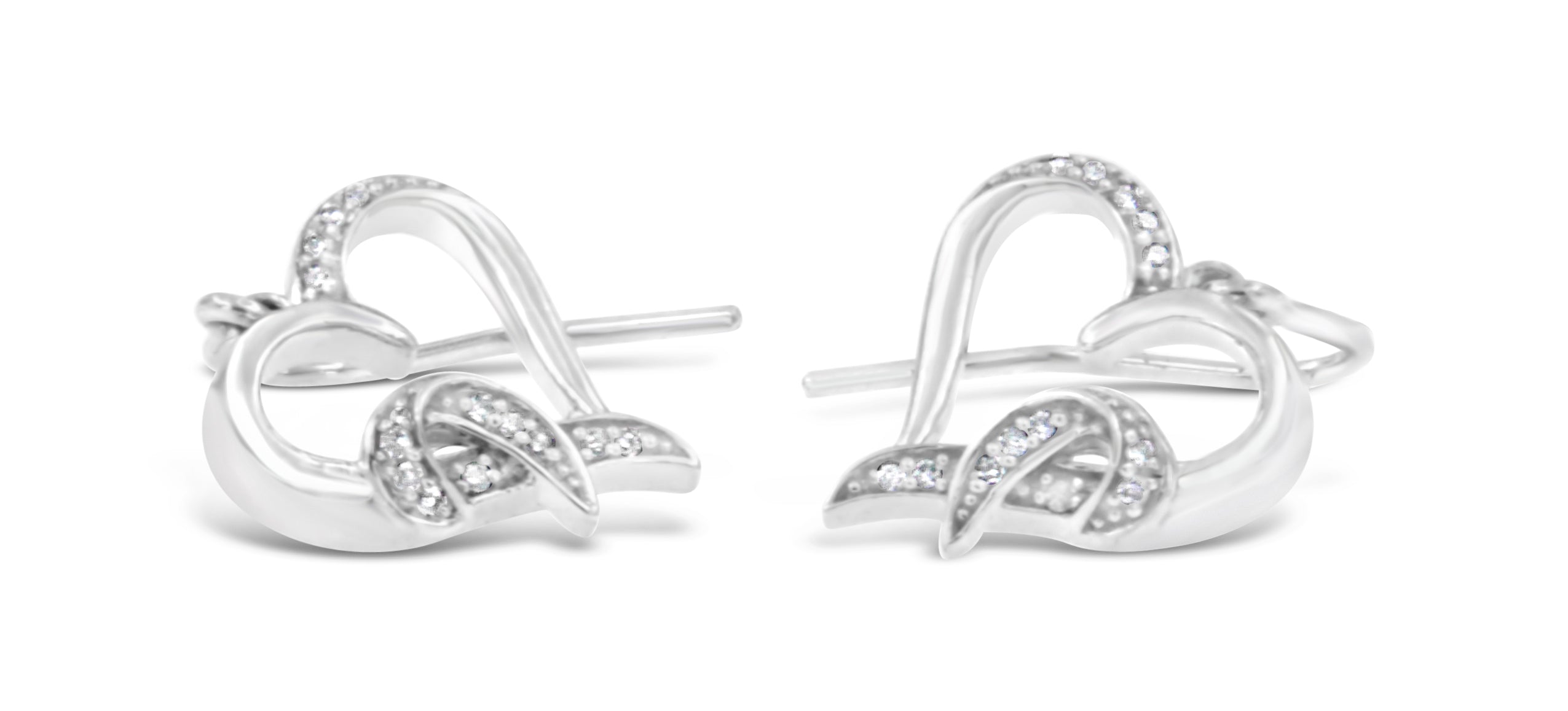 Sterling Silver Round Cut Diamond Heart Dangle Earrings 0.09 cttw, H-I Color, I1-I2 Clarity on sale at MyriadMart
