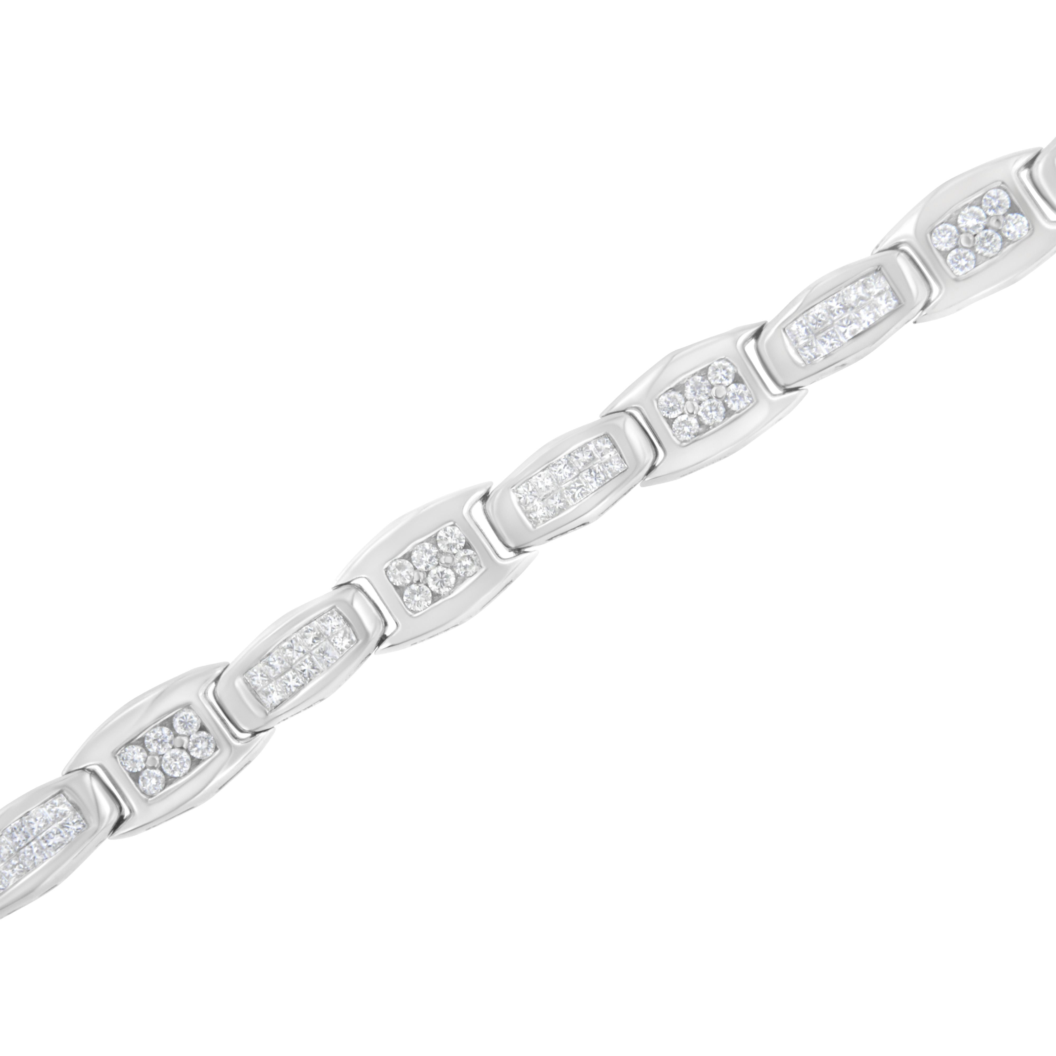 14K White Gold 2-1/2 Cttw Round-Brilliant & Baguette Cut Diamond 7" Alternating Flared Links Tennis Bracelet H-I Color, SI1-SI2 Clarity on sale at MyriadMart
