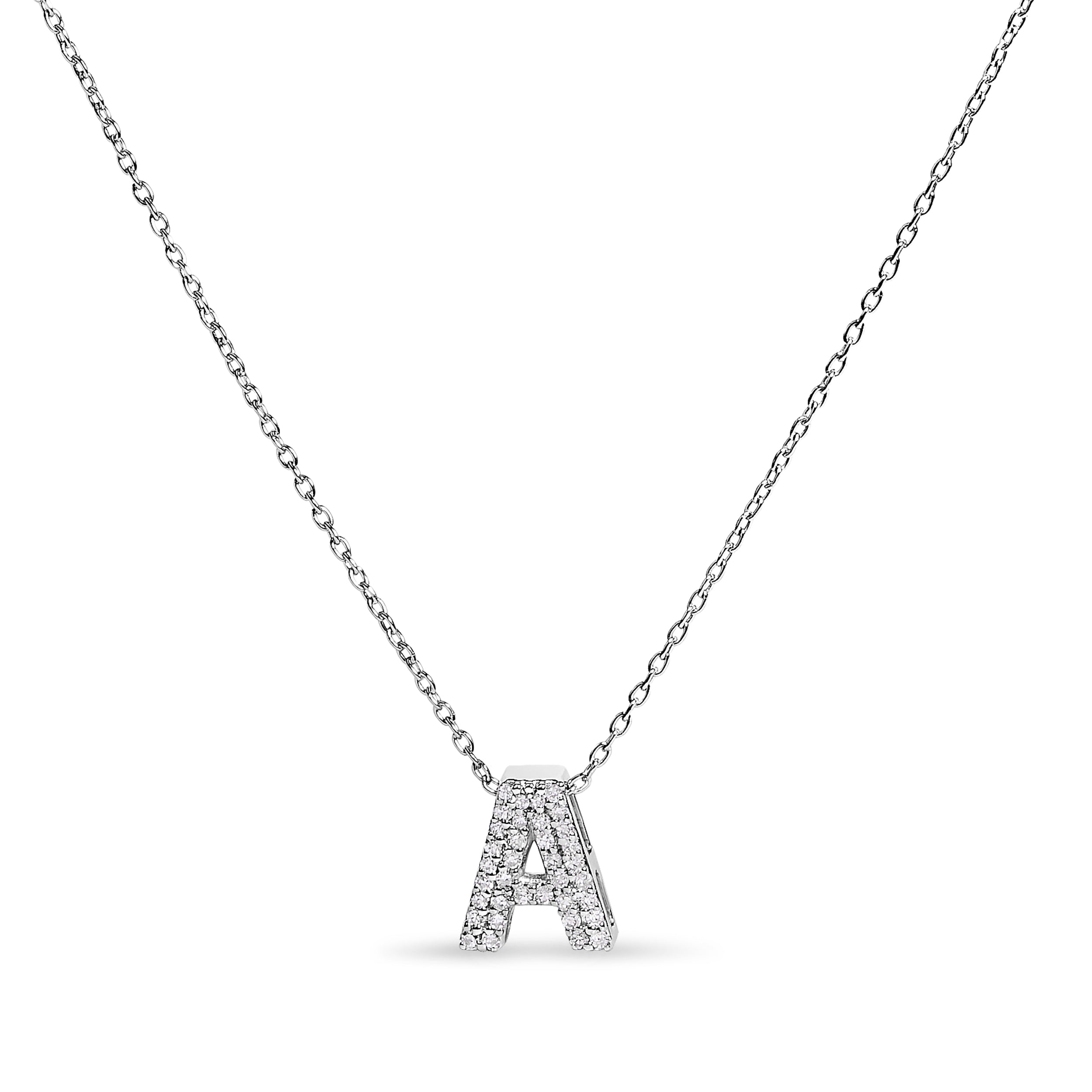 10K White Gold Diamond Accent "A" Initial Bubble Pendant Necklace on sale at MyriadMart