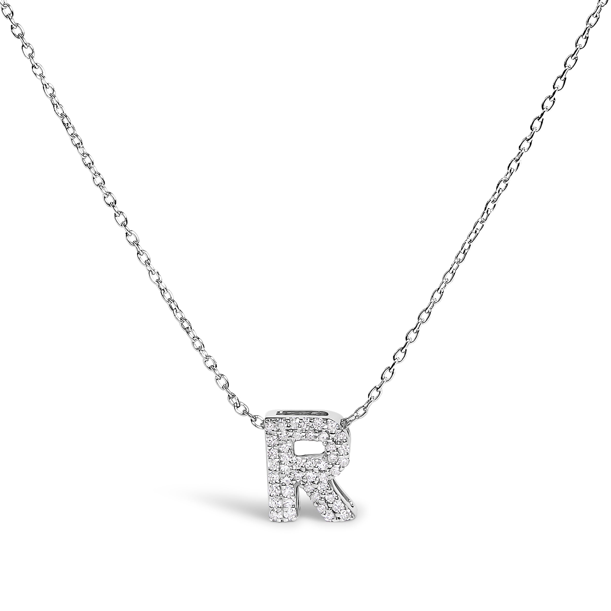 10K White Gold Diamond Accent "A" Initial Bubble Pendant Necklace on sale at MyriadMart