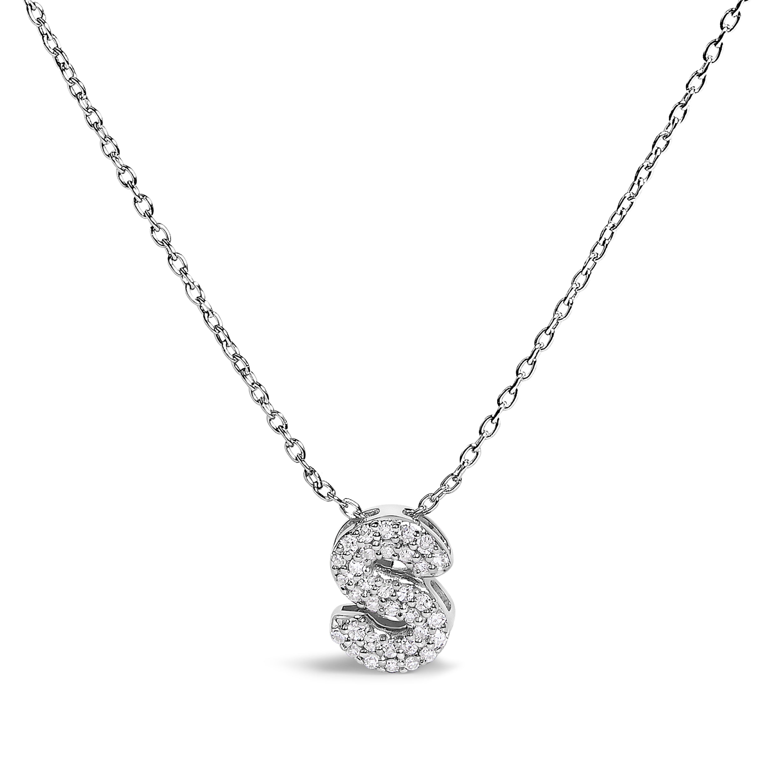 10K White Gold Diamond Accent "A" Initial Bubble Pendant Necklace on sale at MyriadMart