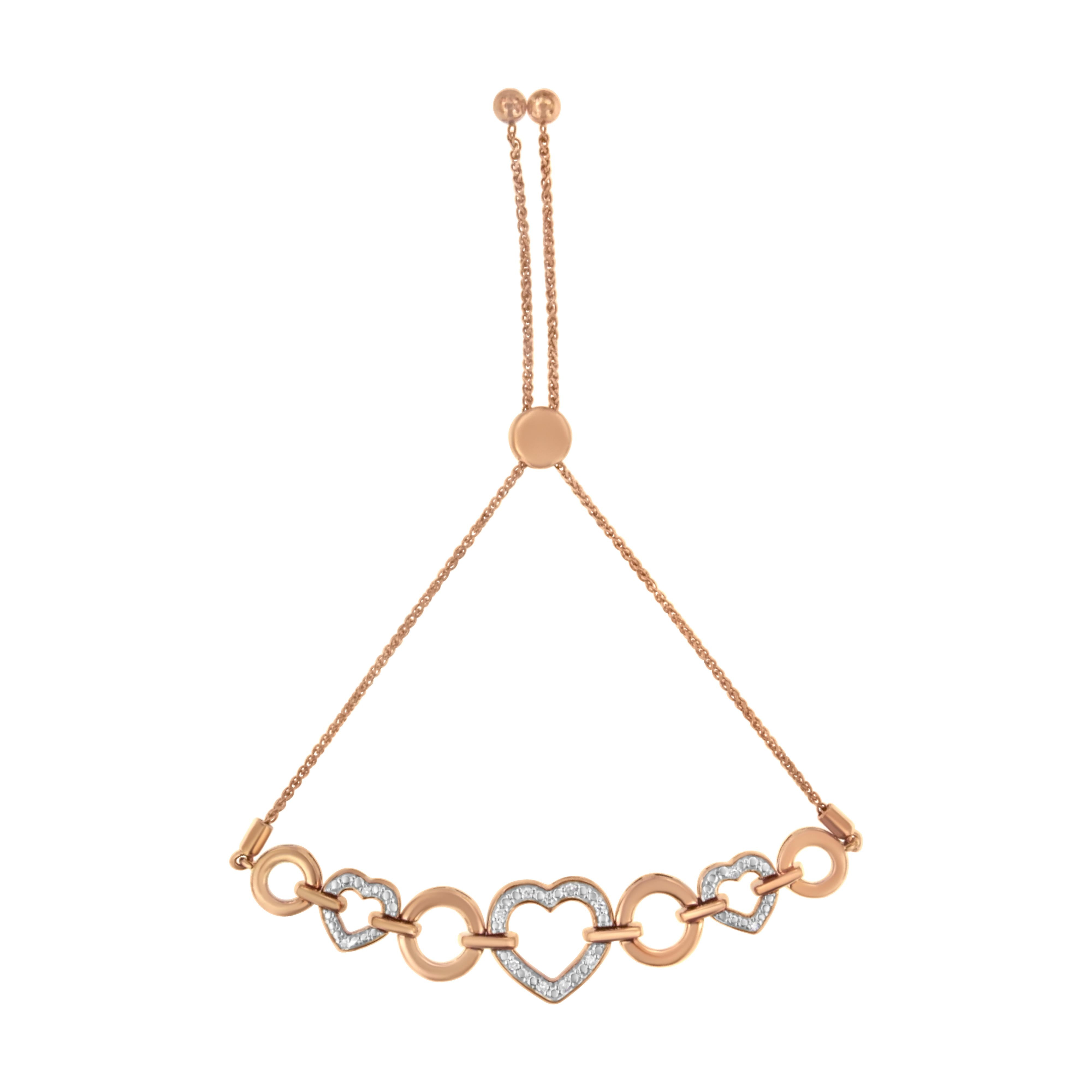 14K Rose Gold Plated .925 Sterling Silver Diamond Accent Circle and Heart Link Adjustable 6â€-10†Bolo Bracelet I-J Color, I3 Clarity on sale at MyriadMart