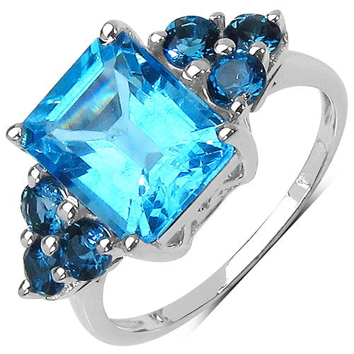 4.72 Carat Genuine Swiss Blue Topaz & London Blue Topaz .925 Sterling Silver Ring on sale at MyriadMart