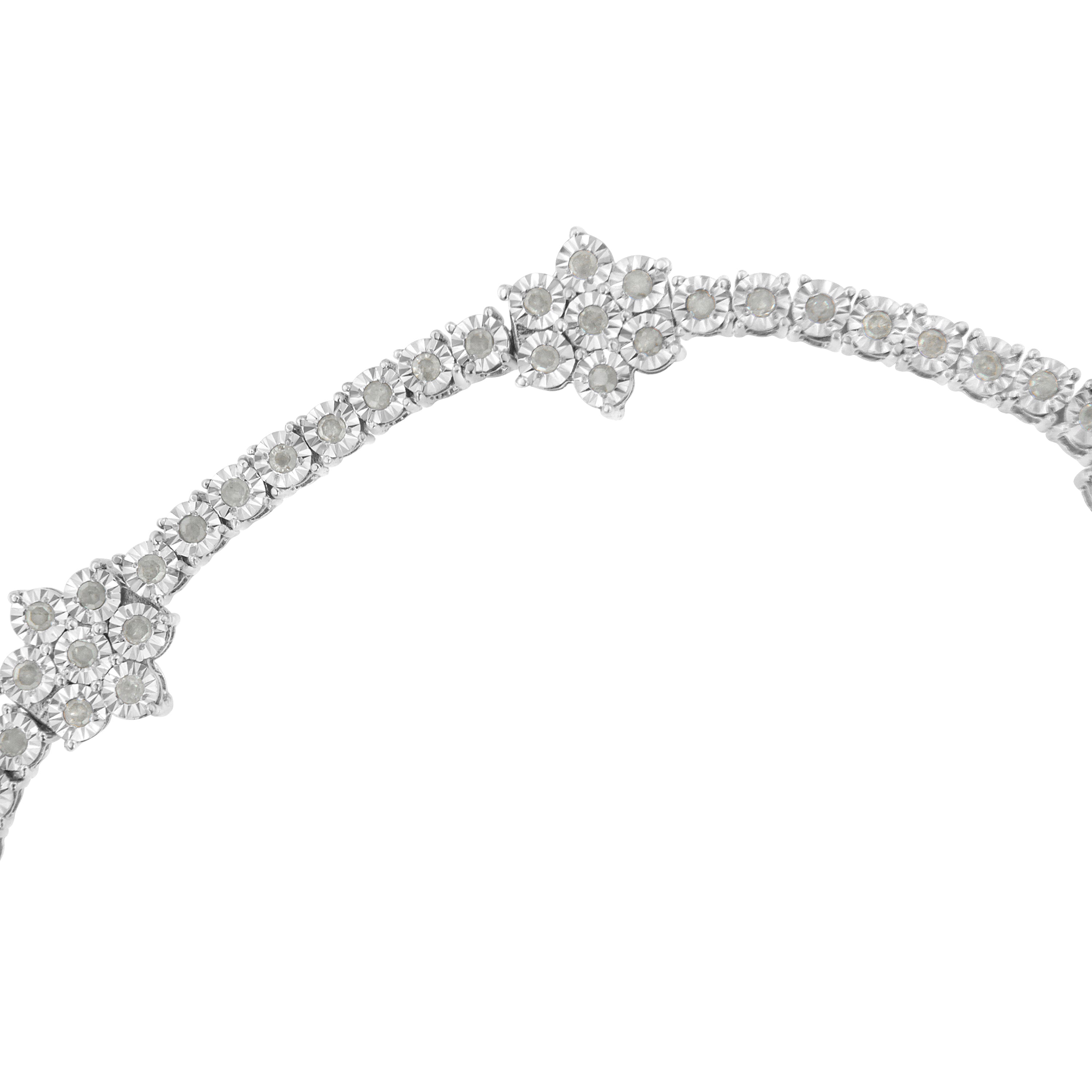 .925 Sterling Silver 1.0 cttw Miracle-Set Diamond Floral Station Tennis Bracelet I-J Color, I3 Clarity - 7-1/2" on sale at MyriadMart