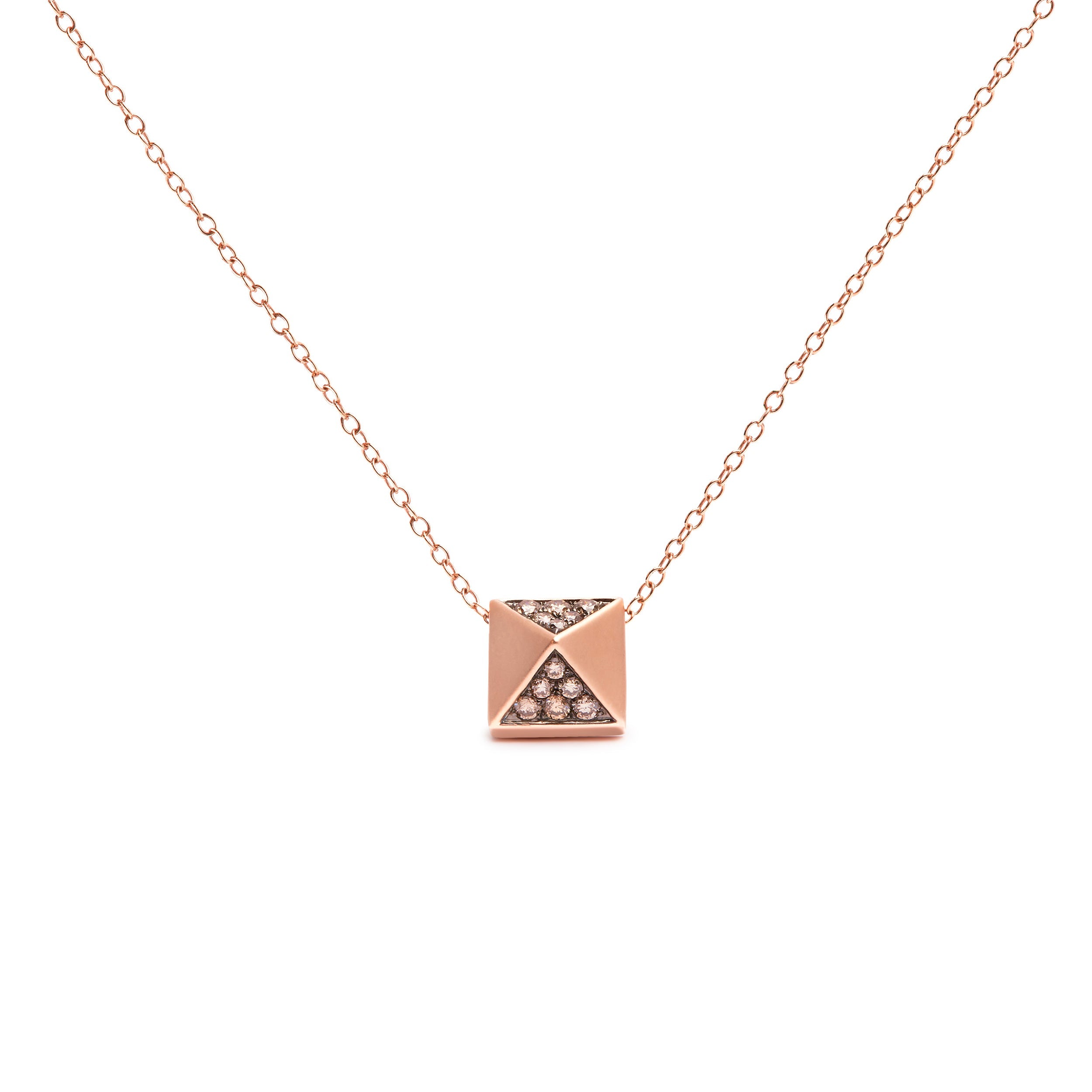 14K Rose Gold 1/4 Cttw Brown Diamond Matte Finished Pyramid Pendant Necklace Brown Color, SI1-SI2 Clarity - 18" Inches on sale at MyriadMart