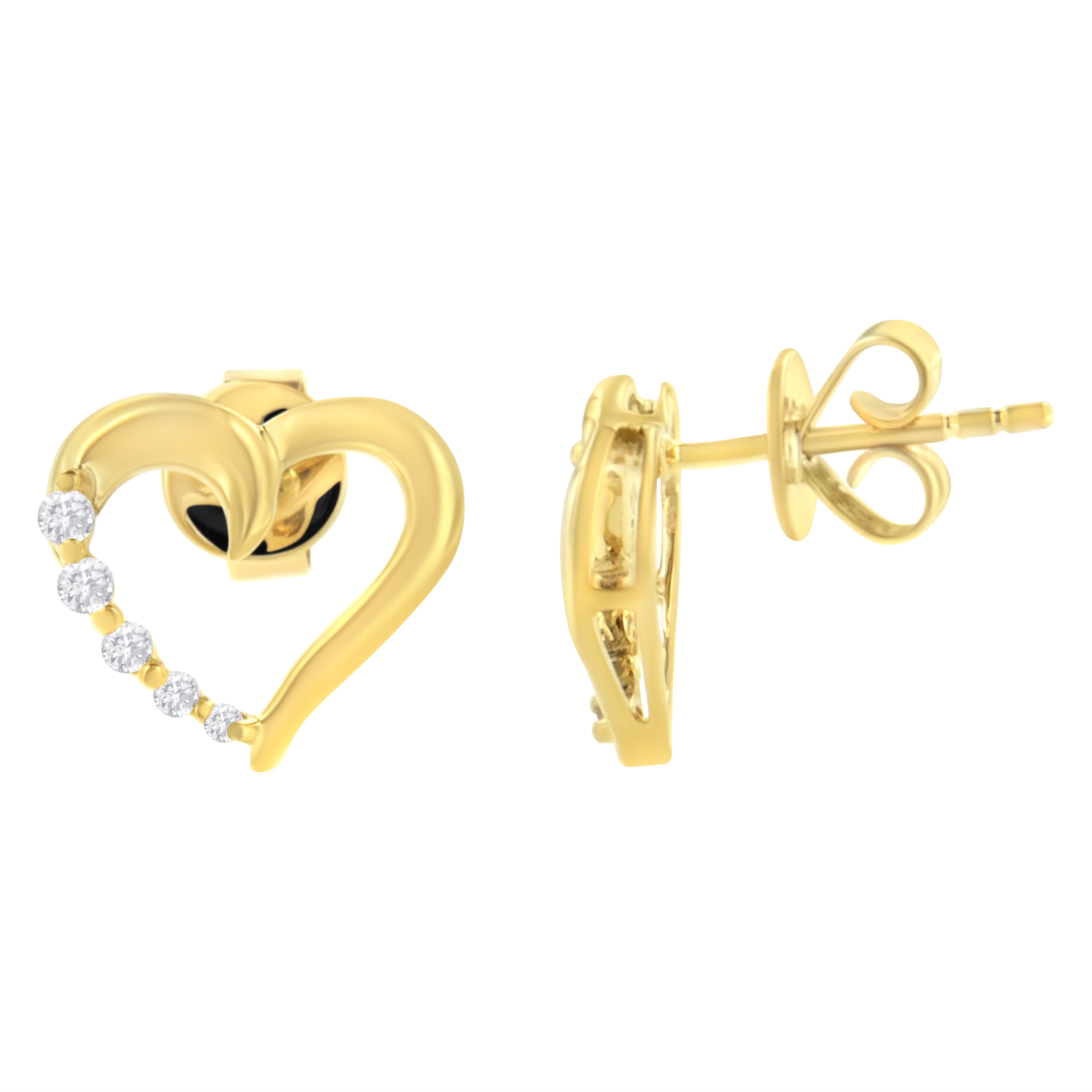 14K Yellow Gold 1/8 Cttw Diamond Journey Heart Hoop Earrings K-L Color, I1-I2 Clarity on sale at MyriadMart