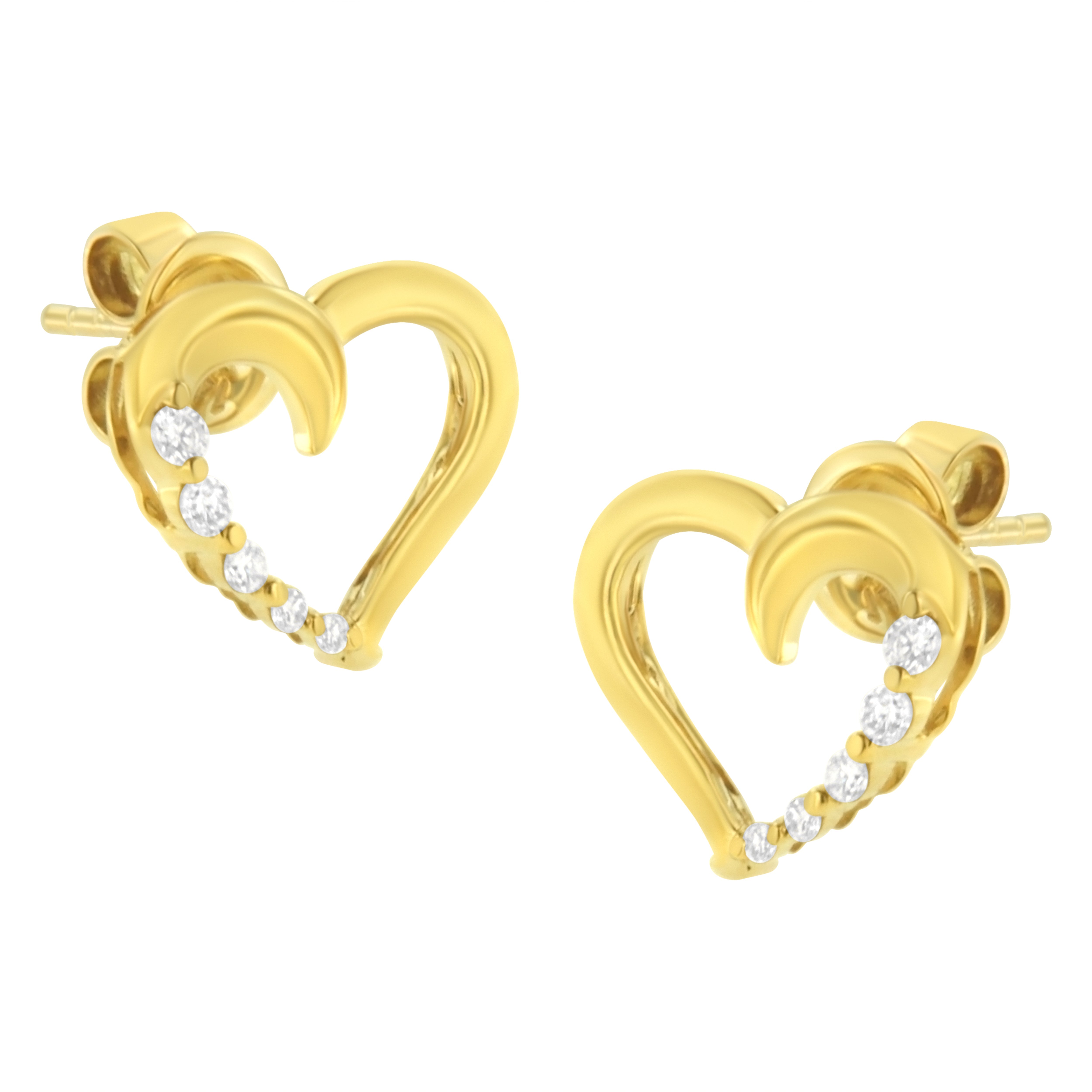 14K Yellow Gold 1/8 Cttw Diamond Journey Heart Hoop Earrings K-L Color, I1-I2 Clarity on sale at MyriadMart