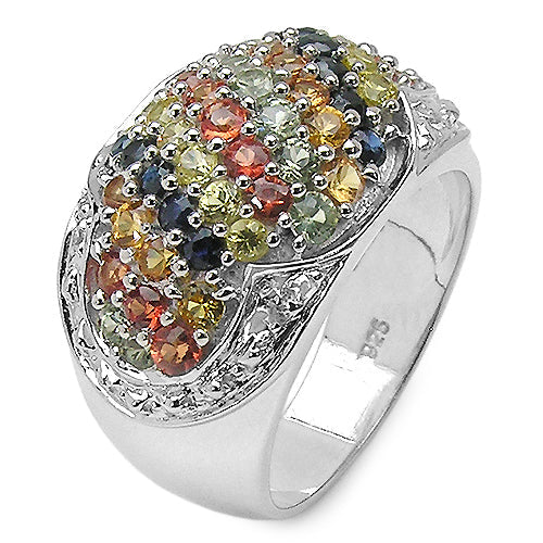2.75 Carat Genuine Multi Sapphire .925 Sterling Silver Ring on sale at MyriadMart