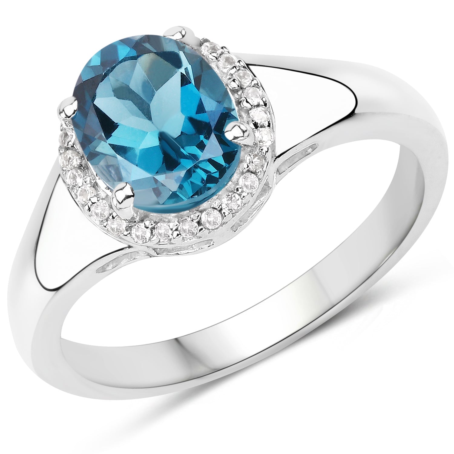 2.13 Carat Genuine London Blue Topaz and White Topaz .925 Sterling Silver Ring on sale at MyriadMart