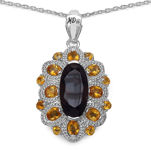 6.40 Carat Genuine Smoky Quartz, Citrine & White Diamond .925 Sterling Silver Pendant on sale at MyriadMart