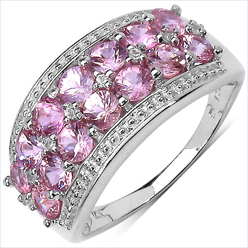 2.00 Carat Genuine Pink Sapphire & White Topaz .925 Sterling Silver Ring on sale at MyriadMart