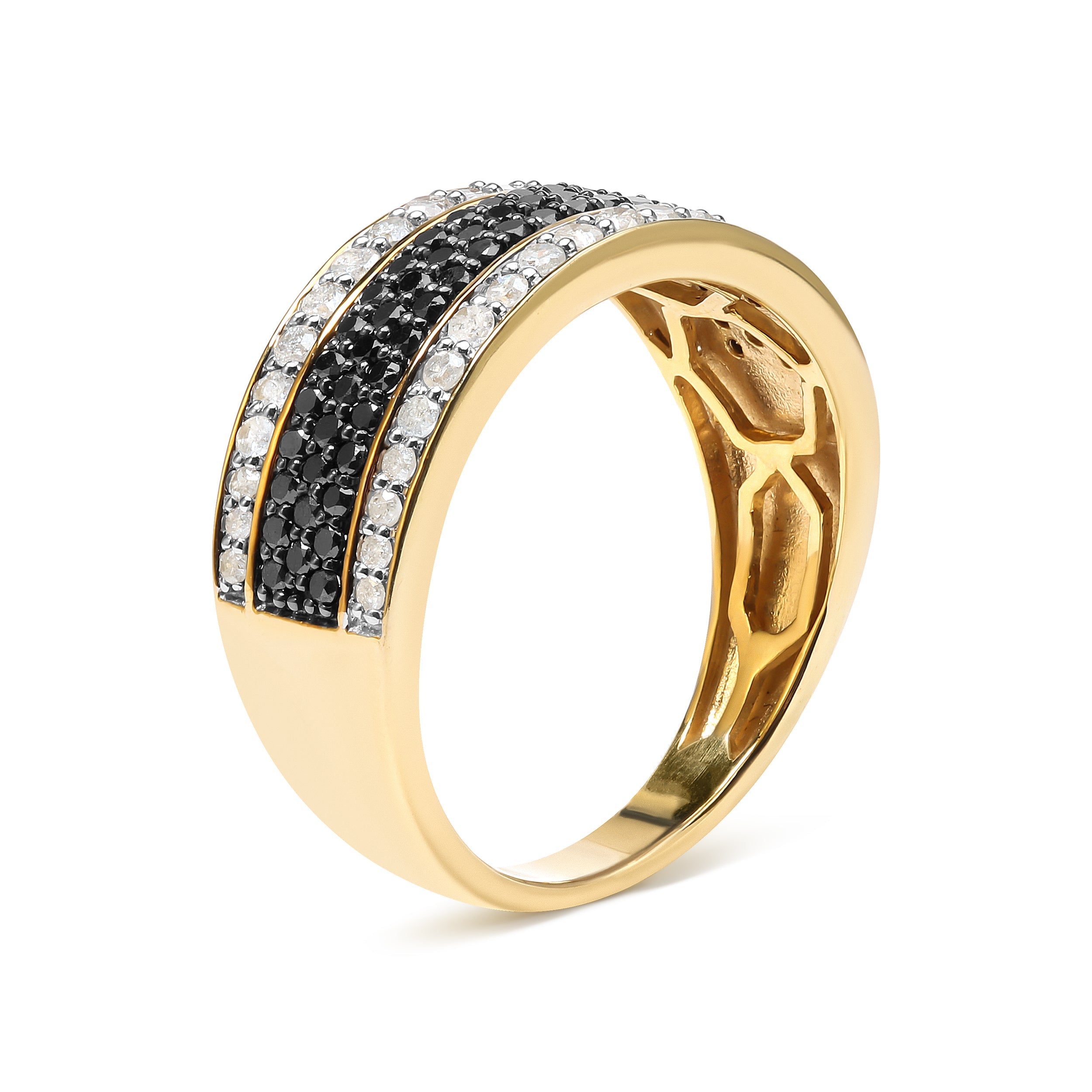14K Yellow Gold Plated .925 Sterling Silver 1 1/4 Cttw White and Black Treated Diamond Multi Row Band Black/I-J Color, I2-I3 Clarity - Size 10 on sale at MyriadMart
