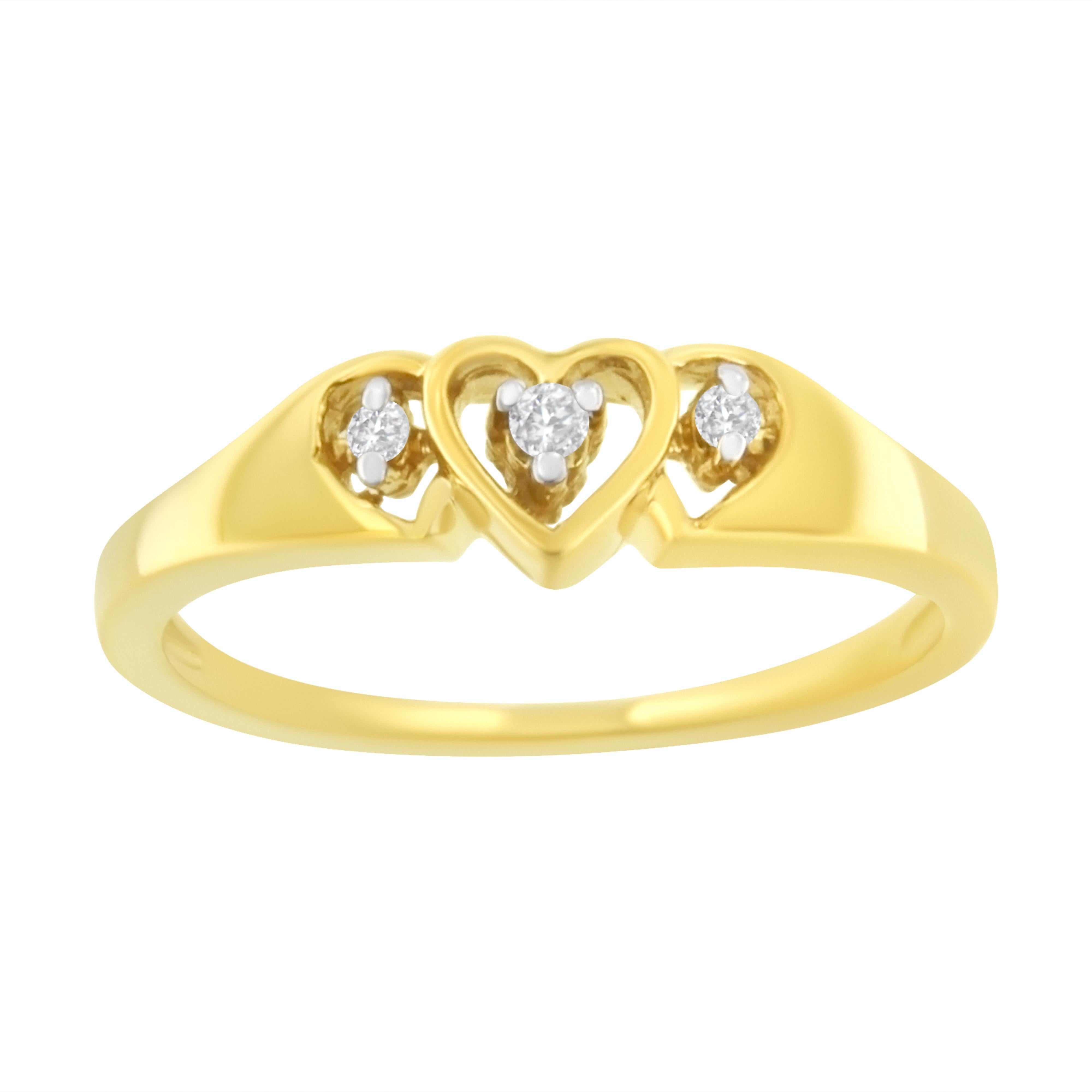 10KT Yellow Gold 1/20 cttw Diamond Triple Heart Diamond Ring K-L, I1-I2 - Size 7 on sale at MyriadMart