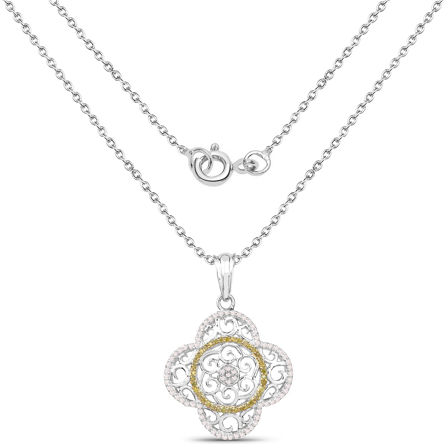 0.57 Carat Genuine White Diamond and Yellow Diamond .925 Sterling Silver Pendant on sale at MyriadMart
