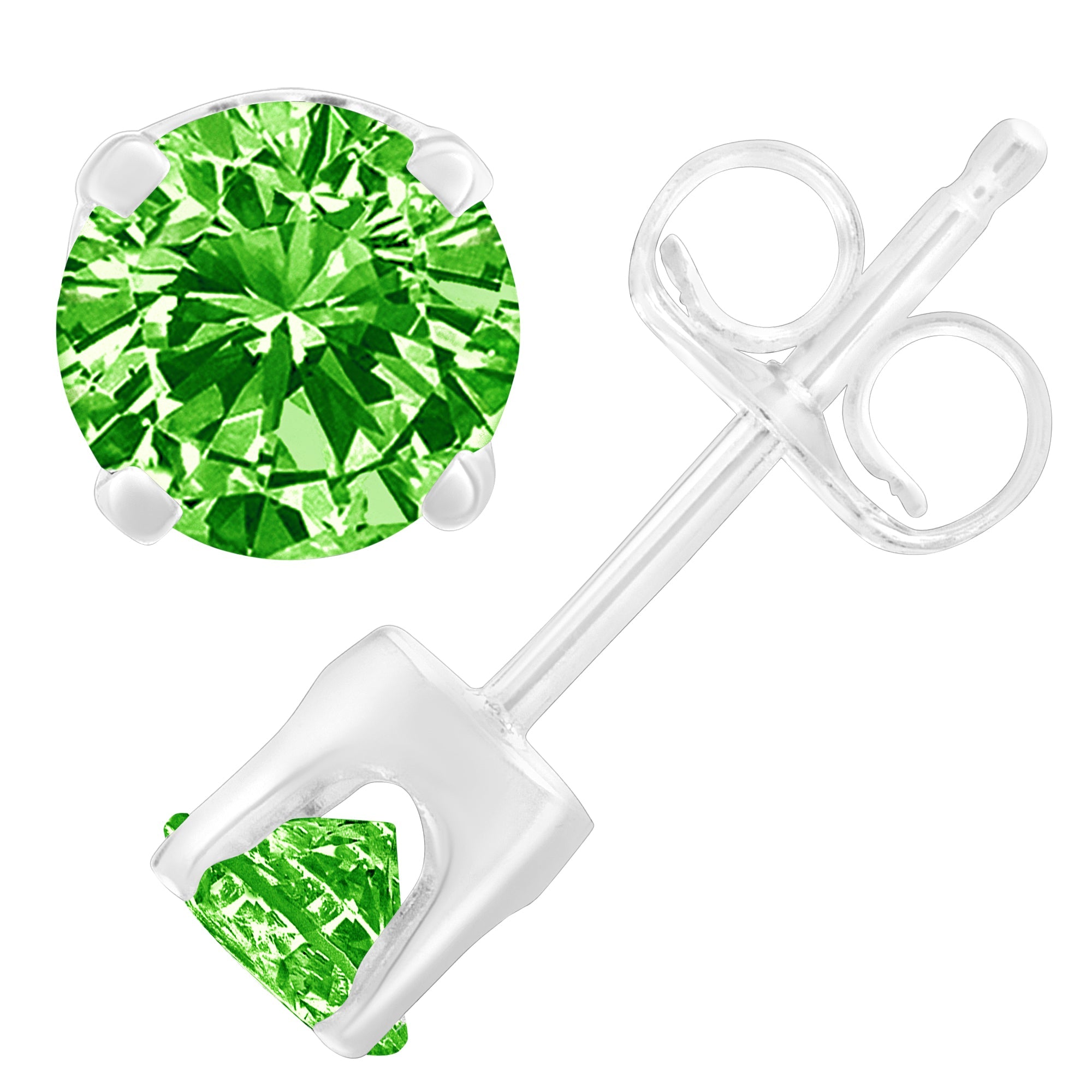 .925 Sterling Silver 1/5 Cttw Round Brilliant-Cut Green Diamond Classic 4-Prong Stud Earrings Fancy Color-Enhanced, I2-I3 Clarity on sale at MyriadMart