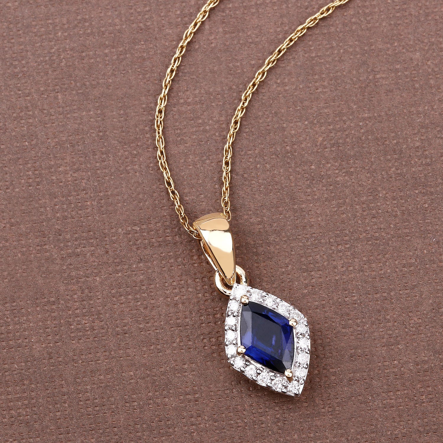 0.92 Carat Genuine Blue Sapphire and White Diamond 14K Yellow Gold Pendant on sale at MyriadMart