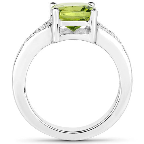 2.27 Carat Genuine Peridot and White Zircon .925 Sterling Silver Ring on sale at MyriadMart