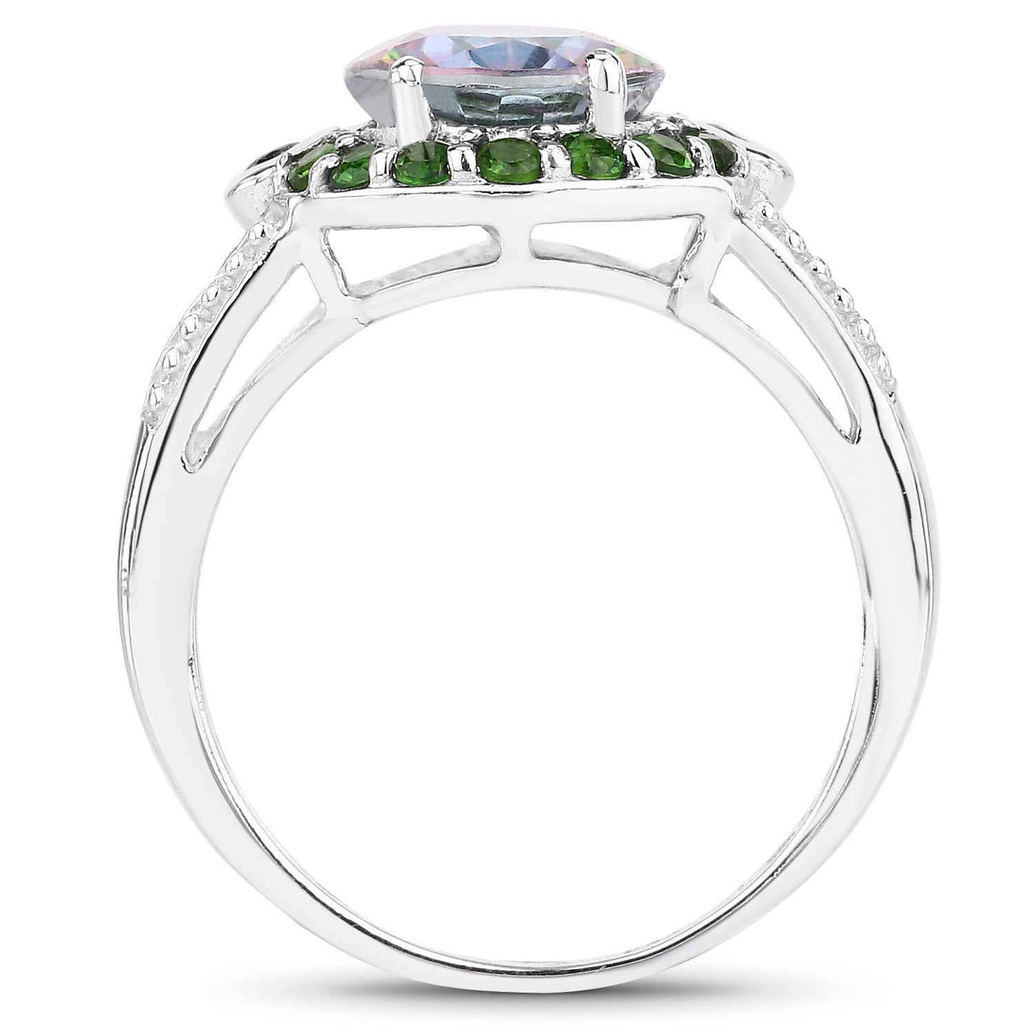 3.92 Carat Genuine Rainbow Quartz and Chrome Diopside .925 Sterling Silver Ring on sale at MyriadMart
