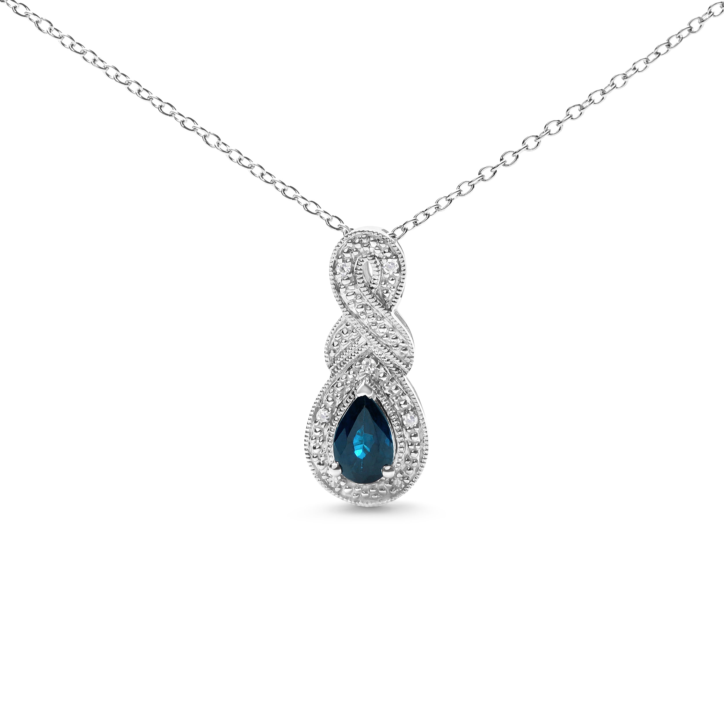 .925 Sterling Silver 6x4mm Pear Sapphire and Diamond Accent Infinity Drop 18" Pendant Necklace H-I Color, SI1-SI2 Clarity on sale at MyriadMart