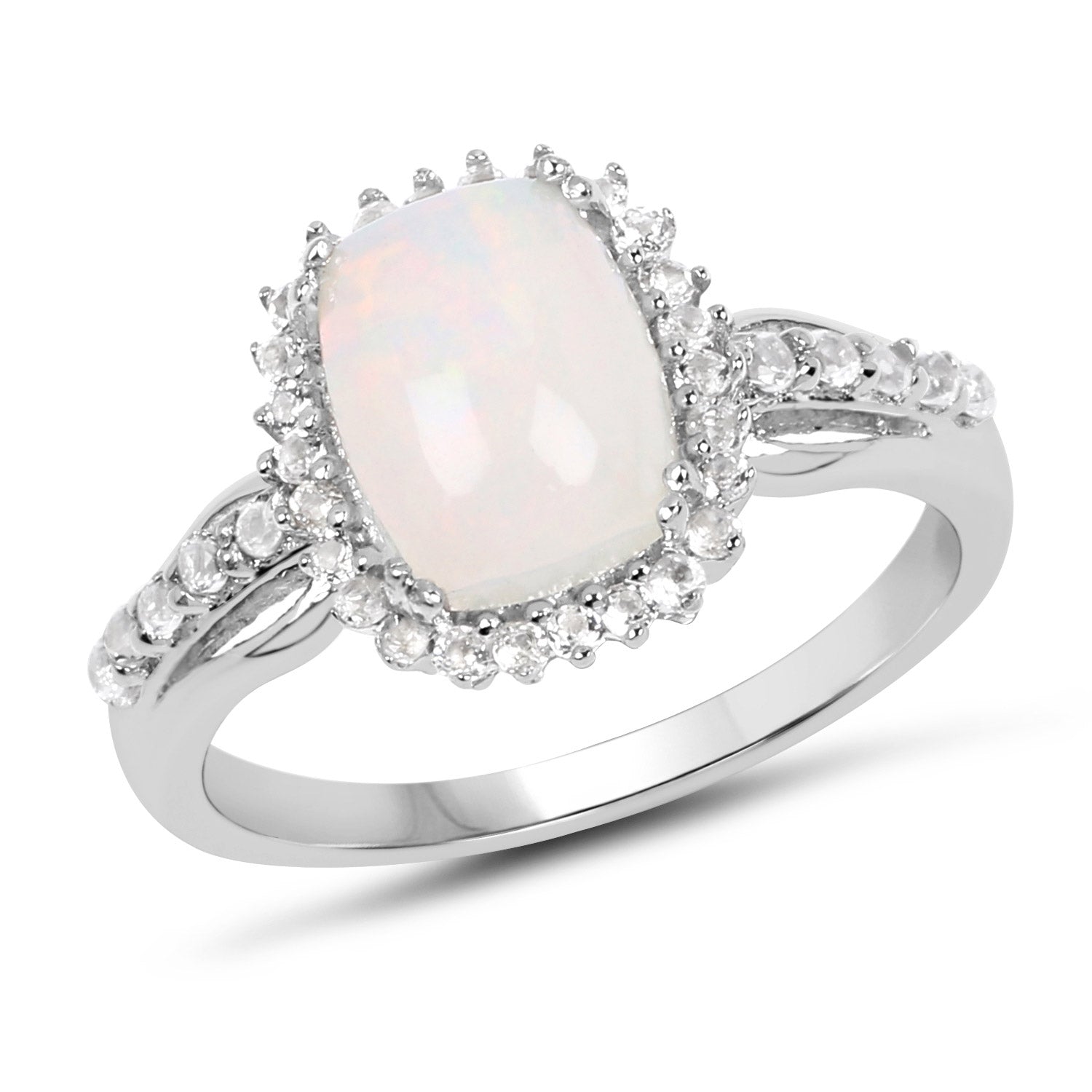 1.55 Carat Genuine Ethiopian Opal and White Topaz .925 Sterling Silver Ring on sale at MyriadMart