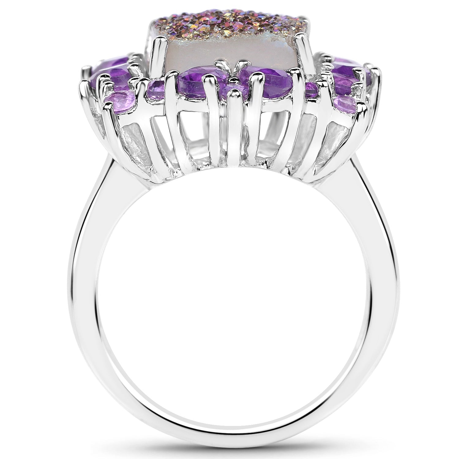 5.97 Carat Genuine Drusy Quartz and Amethyst .925 Sterling Silver Ring on sale at MyriadMart