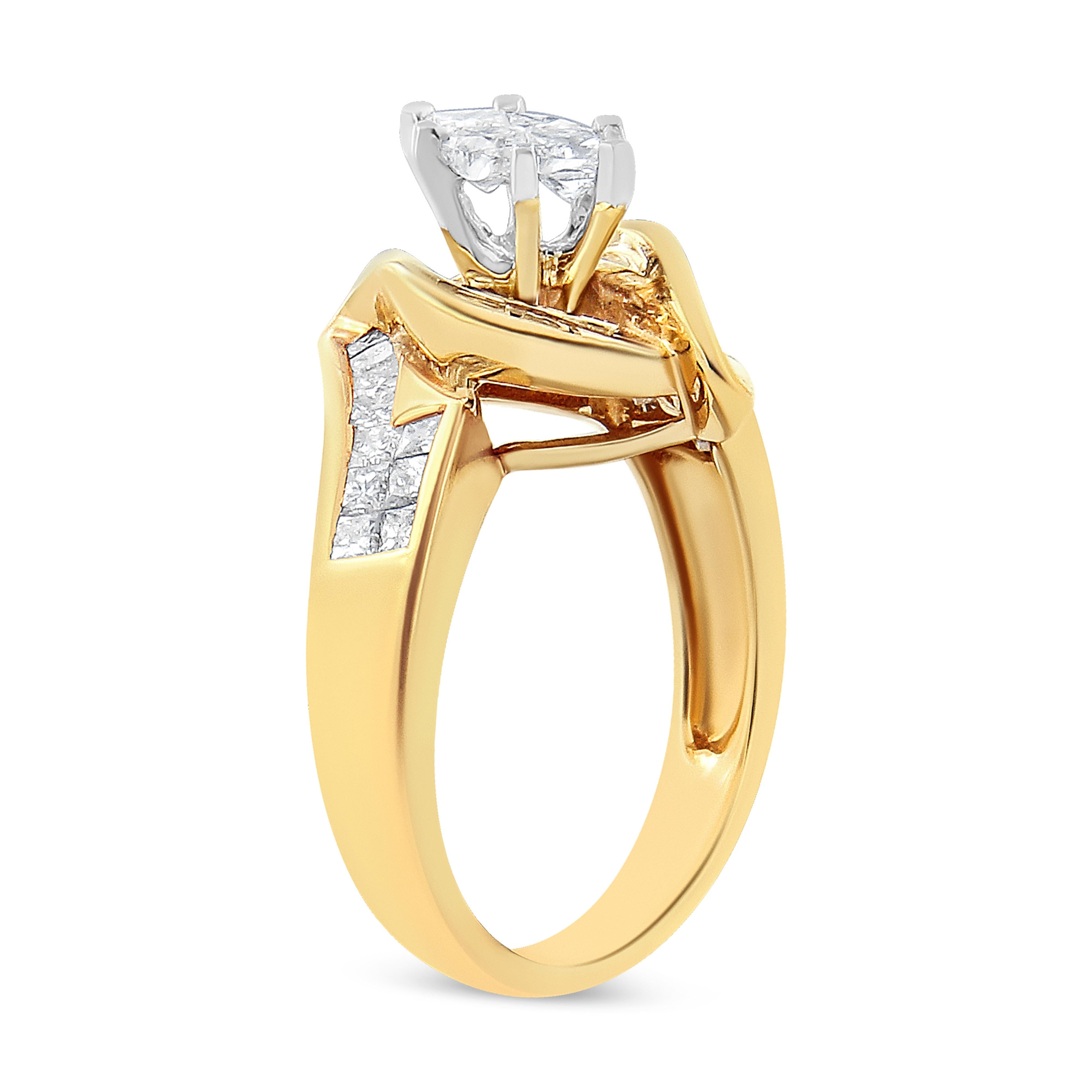 14K Yellow Gold Princess, Baguette, and Pie cut Diamond Marquise Shaped Ring 1 1/4 Cttw, G-H Color, SI1-SI2 Clarity - Size 5-1/2 on sale at MyriadMart