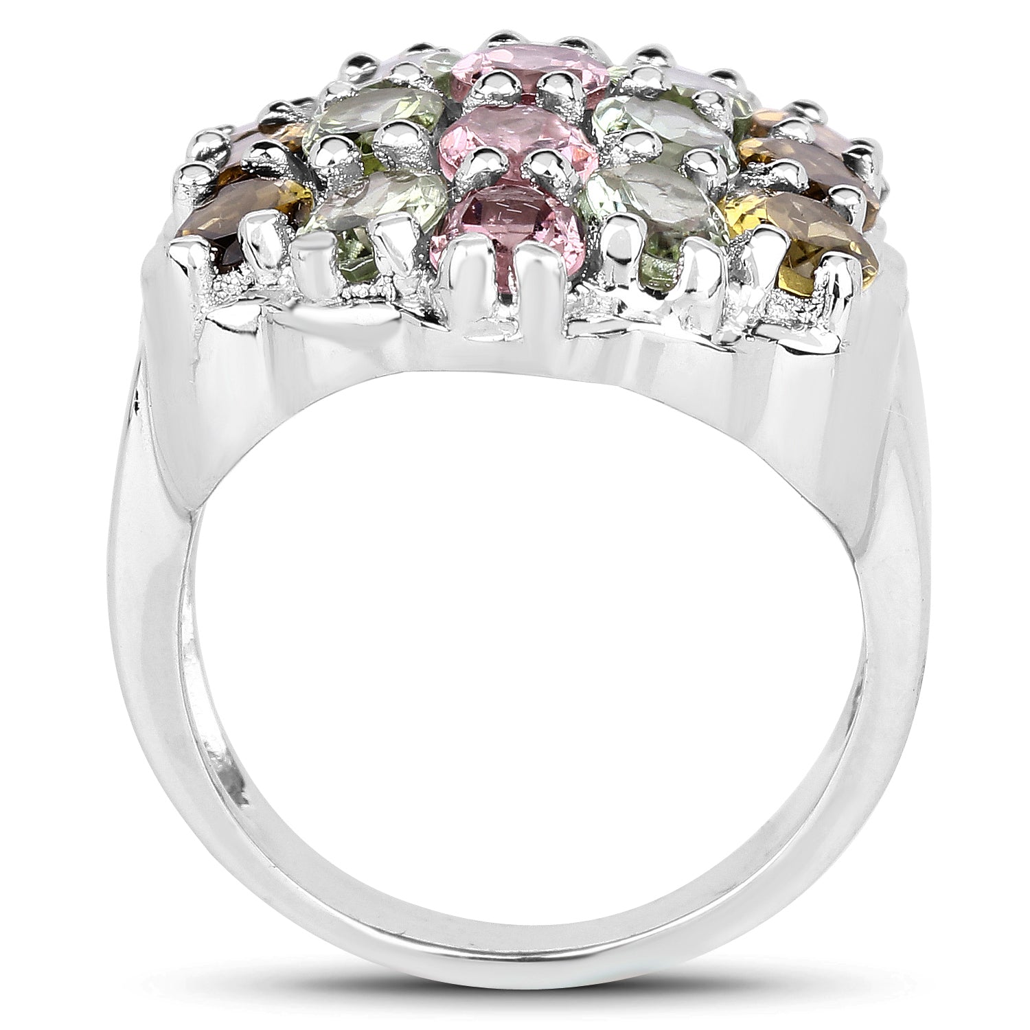 6.74 Carat Genuine Brown Tourmaline, Pink Tourmaline & Green Tourmaline .925 Sterling Silver Ring on sale at MyriadMart