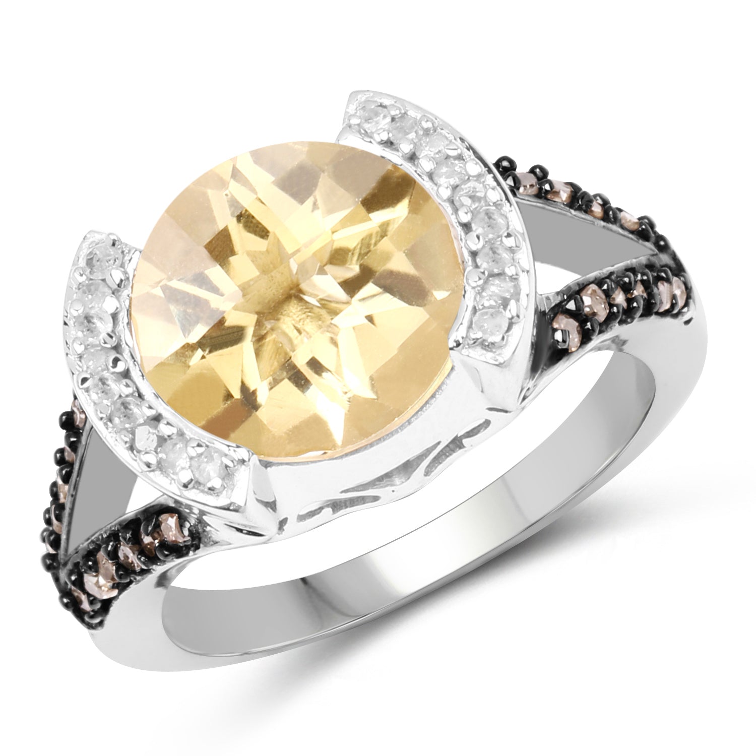3.64 Carat Genuine Citrine, Champagne Diamond and White Diamond .925 Sterling Silver Ring on sale at MyriadMart