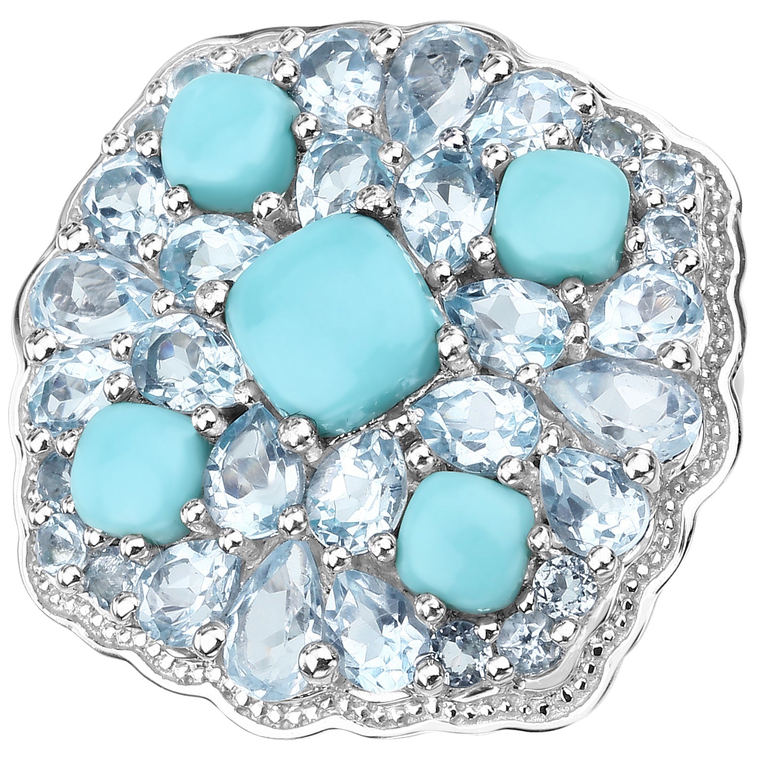 6.18 Carat Genuine Turquoise and Blue Topaz .925 Sterling Silver Ring on sale at MyriadMart