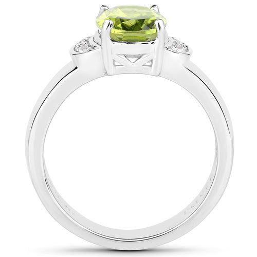 1.76 Carat Genuine Peridot and White Zircon .925 Sterling Silver Ring on sale at MyriadMart
