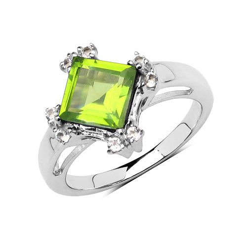 2.01 Carat Genuine Peridot & White Topaz .925 Sterling Silver Ring on sale at MyriadMart