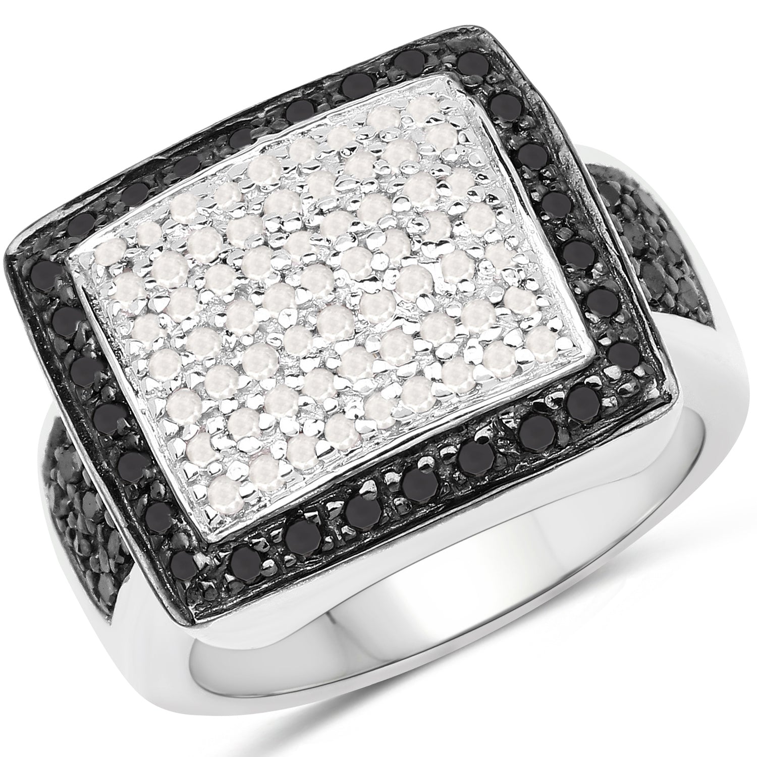0.61 Carat Genuine Black Diamond and White Diamond .925 Sterling Silver Ring on sale at MyriadMart