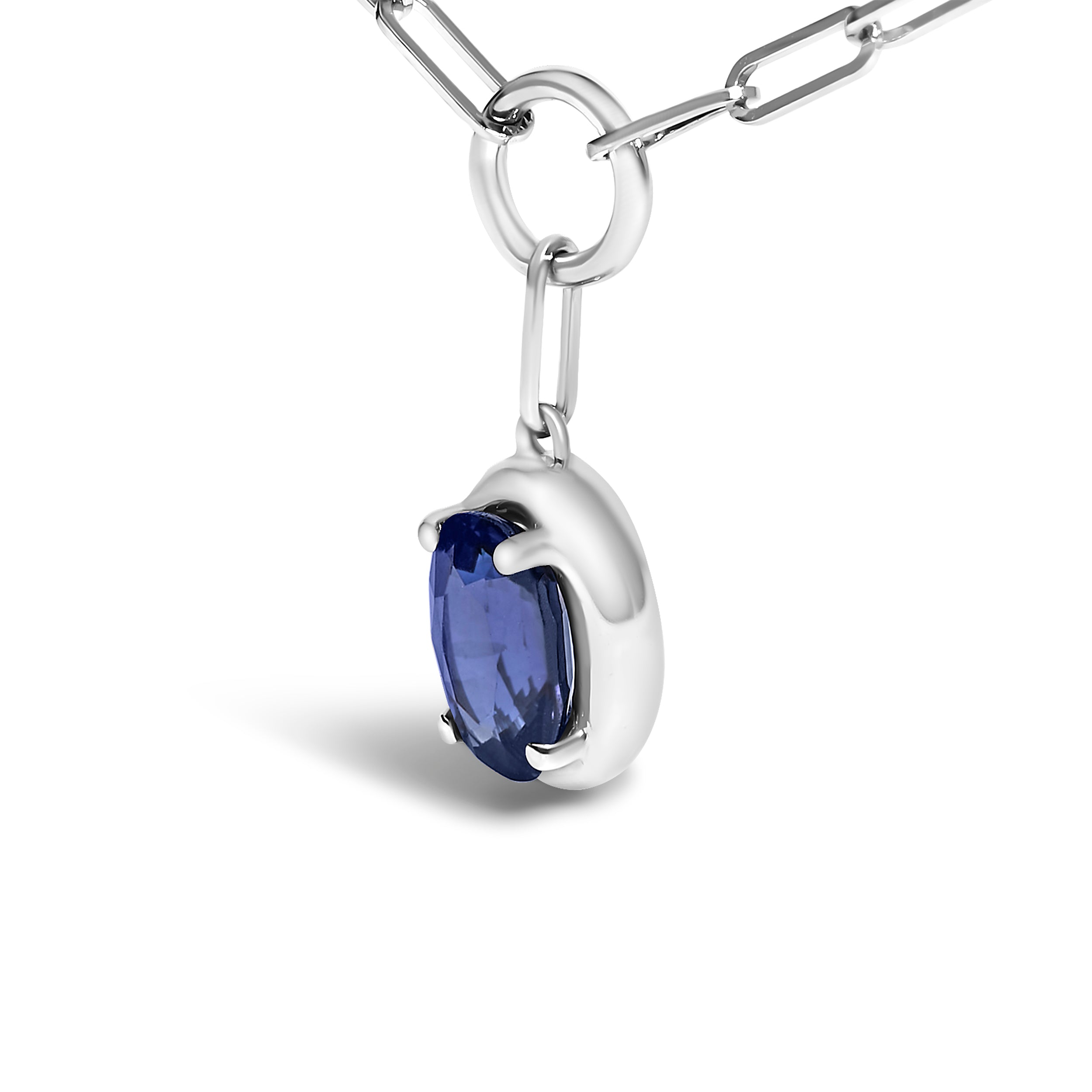 10K White Gold 6x4 mm Oval Blue Sapphire Solitaire Paperclip Pendant Necklace - 18" Inches on sale at MyriadMart