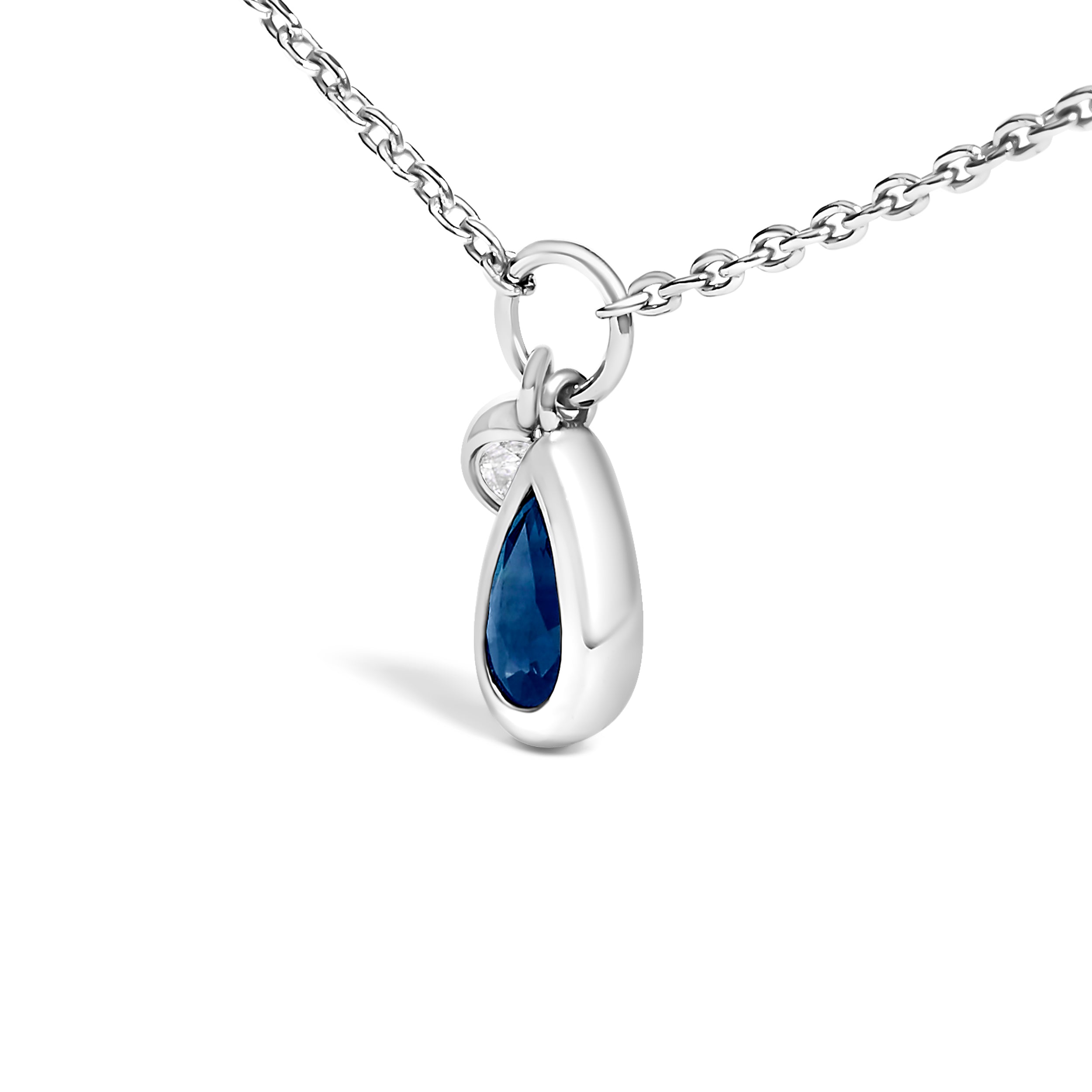 10K White Gold 6x4 mm Pear Blue Sapphire and Diamond Accent Charm Pendant Necklace - 18" Inches on sale at MyriadMart