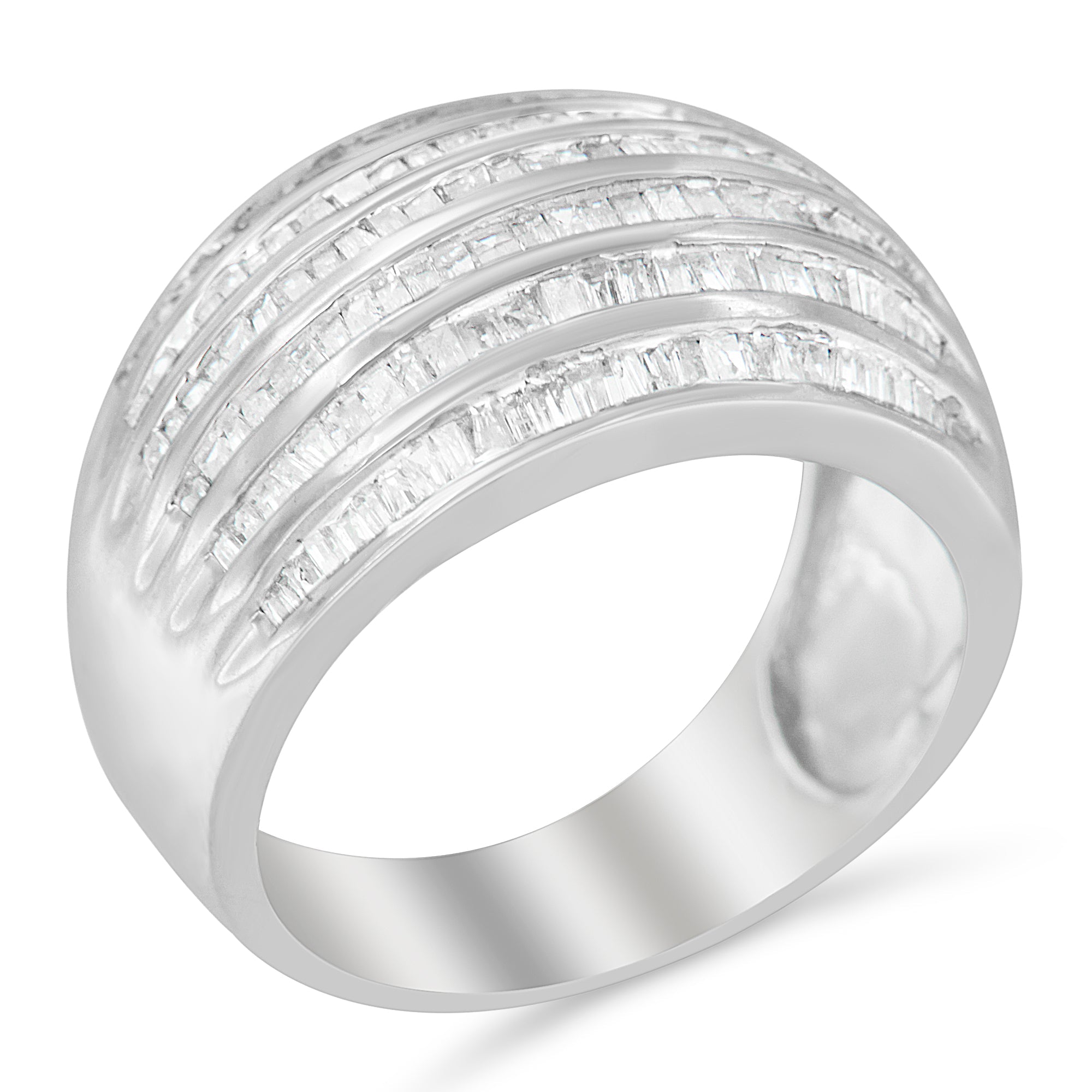 .925 Sterling Silver 1.0 Cttw Baguette-Cut Diamond 6-Row Channel Set Domed Tapered Cocktail Fashion Ring H-I Color, I2-I3 Clarity - Size 6-1/2 on sale at MyriadMart