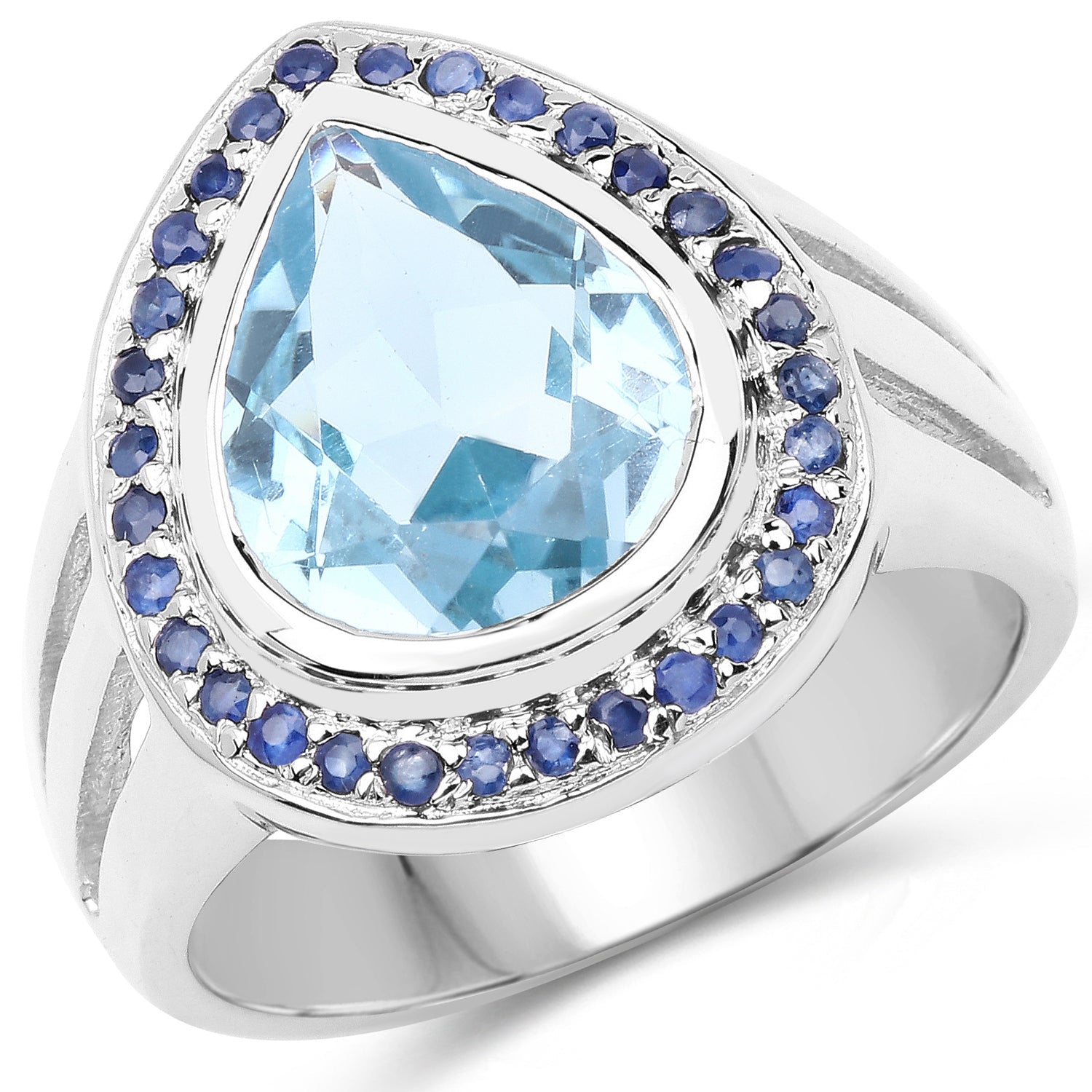 5.42 Carat Genuine Blue Topaz and Blue Sapphire .925 Sterling Silver Ring on sale at MyriadMart